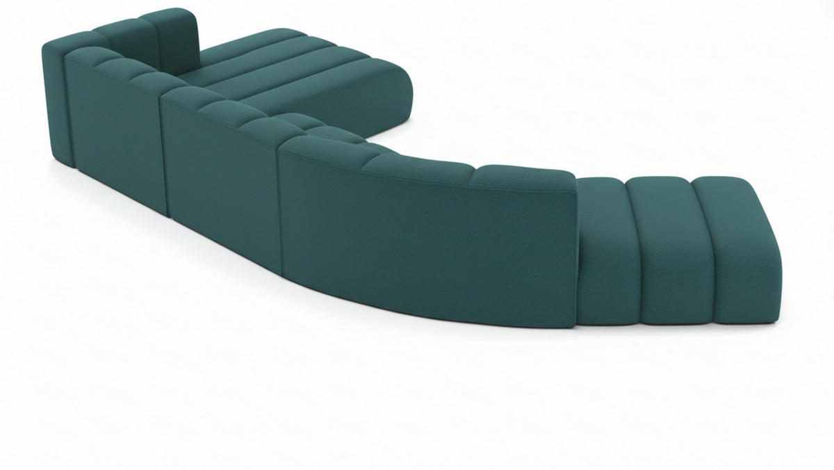 ECKSOFA L-Form GRAND Round, Stoff Salvador, Azurblau, Links - Blau, Holz (445/179cm) - Kaiser Möbel