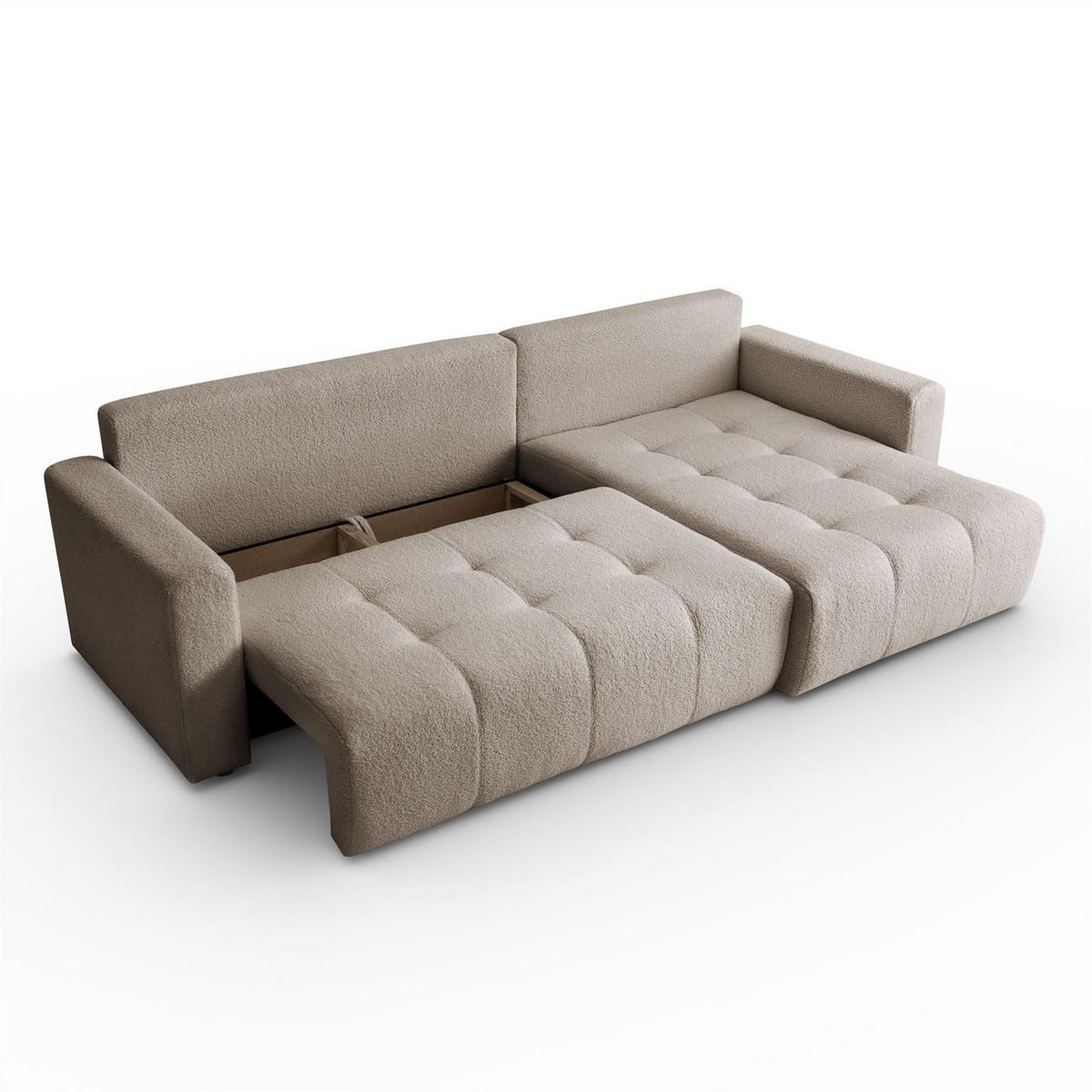 ECKSOFA VIENNA Stil Bettkasten und Funktionalität Bouclé Beige Rechts - Beige, Holz (261/143cm) - Kaiser Möbel