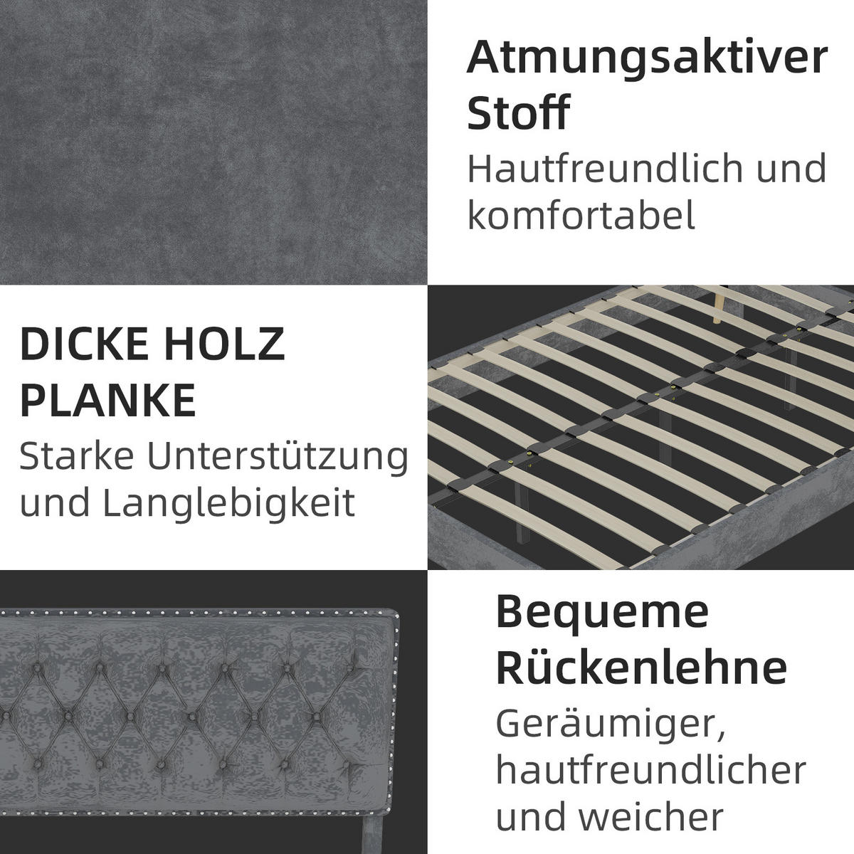 POLSTERBETT 160x200 cm Samt ohne Stauraum grau - Grau, Textil (160/200cm) - LEBENLANG