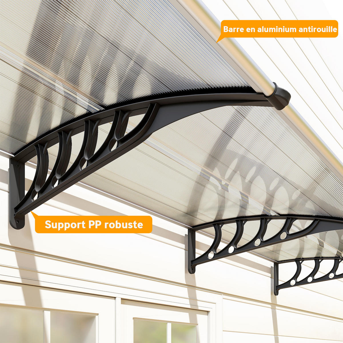 VORDACH DE-13983 Polycarbonat/Aluminium 303/96/27 cm, UV-Schutz Grün - Transparent, Kunststoff (96/27/303cm) - ComfortXL