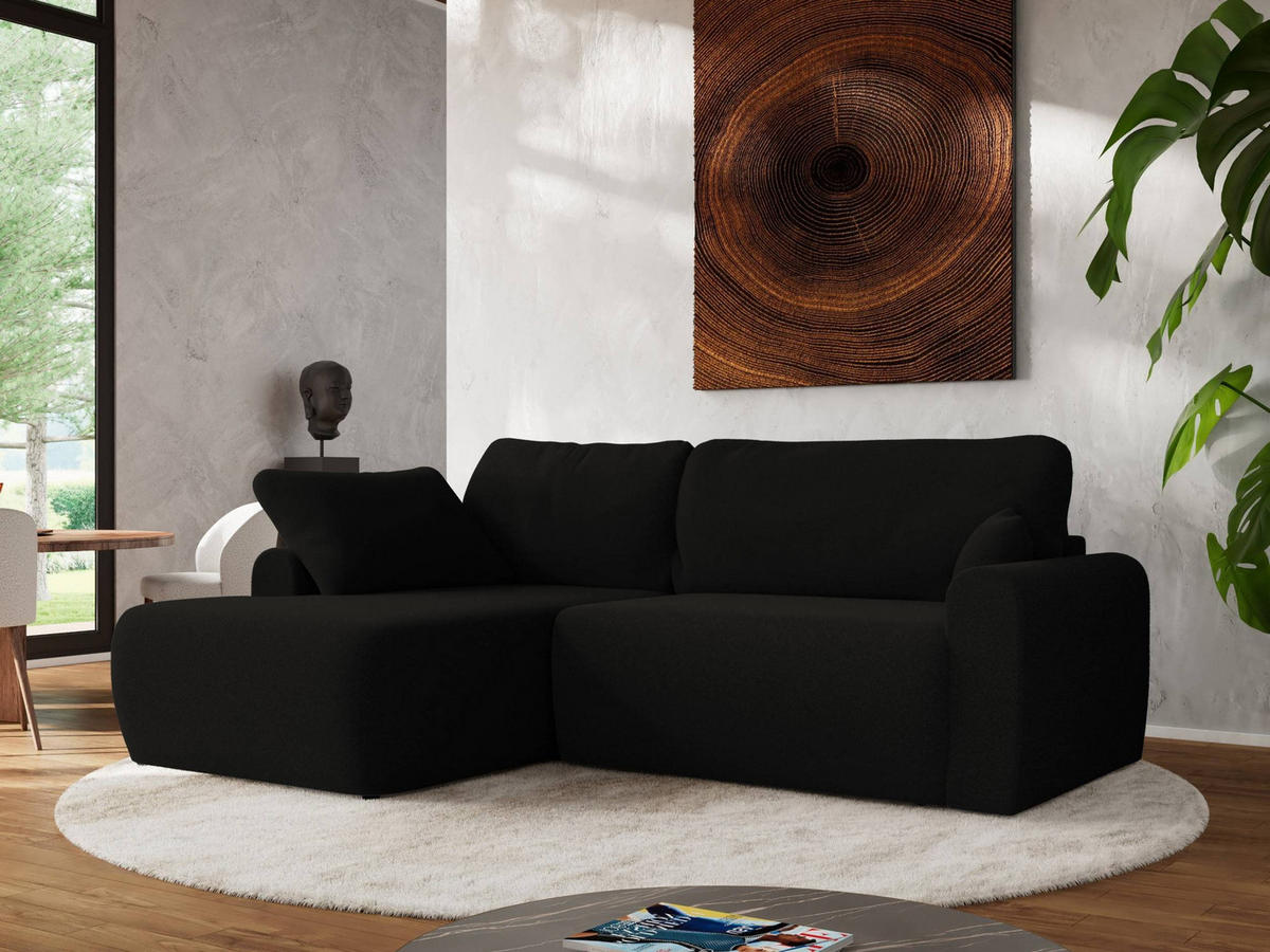 ECKSCHLAFSOFA CUBO L Schwarz Boucle - links - Schwarz, Kunststoff/Textil (273/187cm) - MKS