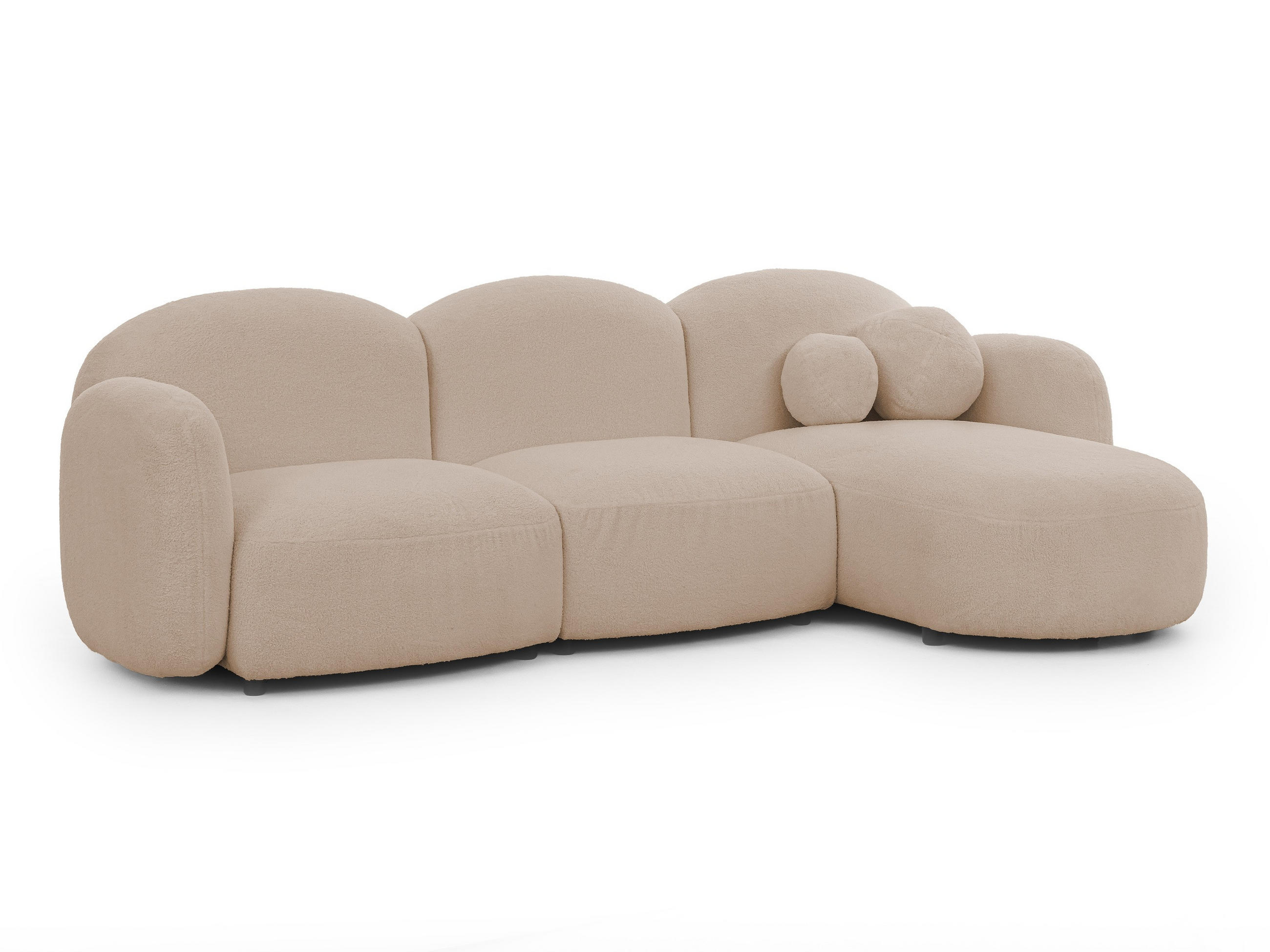 ECKSOFA Nuvola mit abgerundetem Design Hellbeige Bouclé-Stoff - Ottomane Rechts - Beige/Schwarz, Holz/Kunststoff (268/146cm) - S-Style Möbel