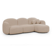 ECKSOFA Nuvola mit abgerundetem Design Hellbeige Bouclé-Stoff - Ottomane Rechts - Beige/Schwarz, Holz/Kunststoff (268/146cm) - S-Style Möbel