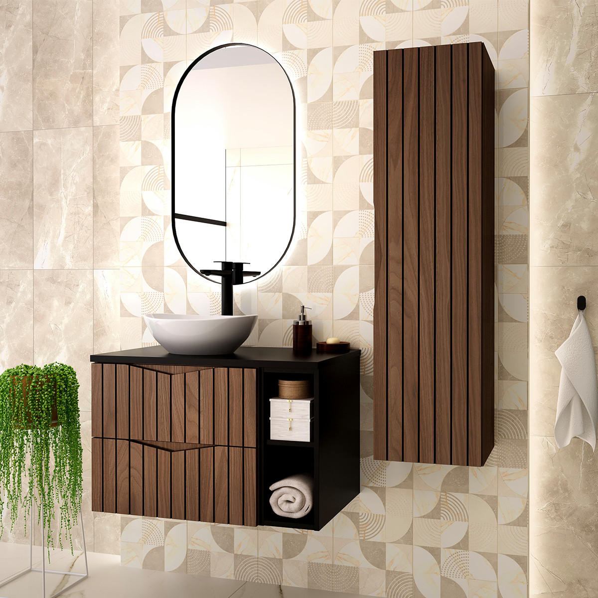 WASCHTISCH 80.6cm Siena Holz und Schwarz - Schwarz, Holzwerkstoff (80.6/52.2/46.5cm) - Petits-meubles