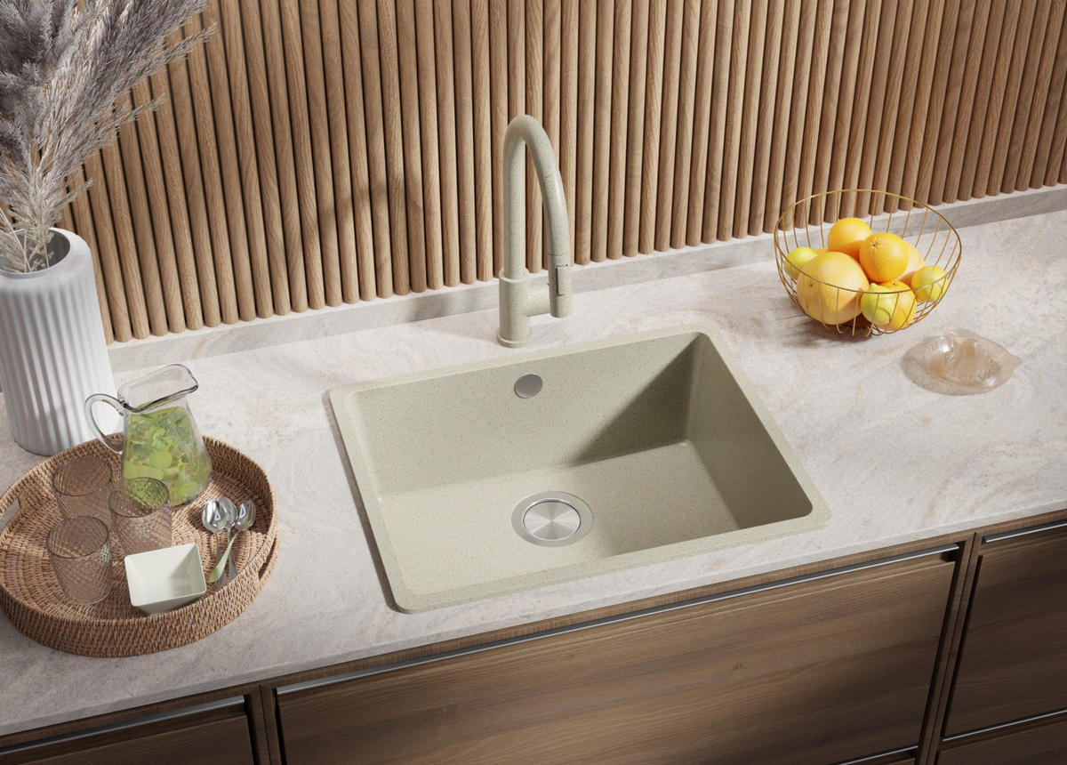 SPÜLBECKEN Venedig Slim Easy, 2-er set Beige 56/44 cm 1 Becken + Ablauf-Set ab 60er Unterschrank - Chromfarben/Beige, Kunststoff (56/20/44cm) - Primagran