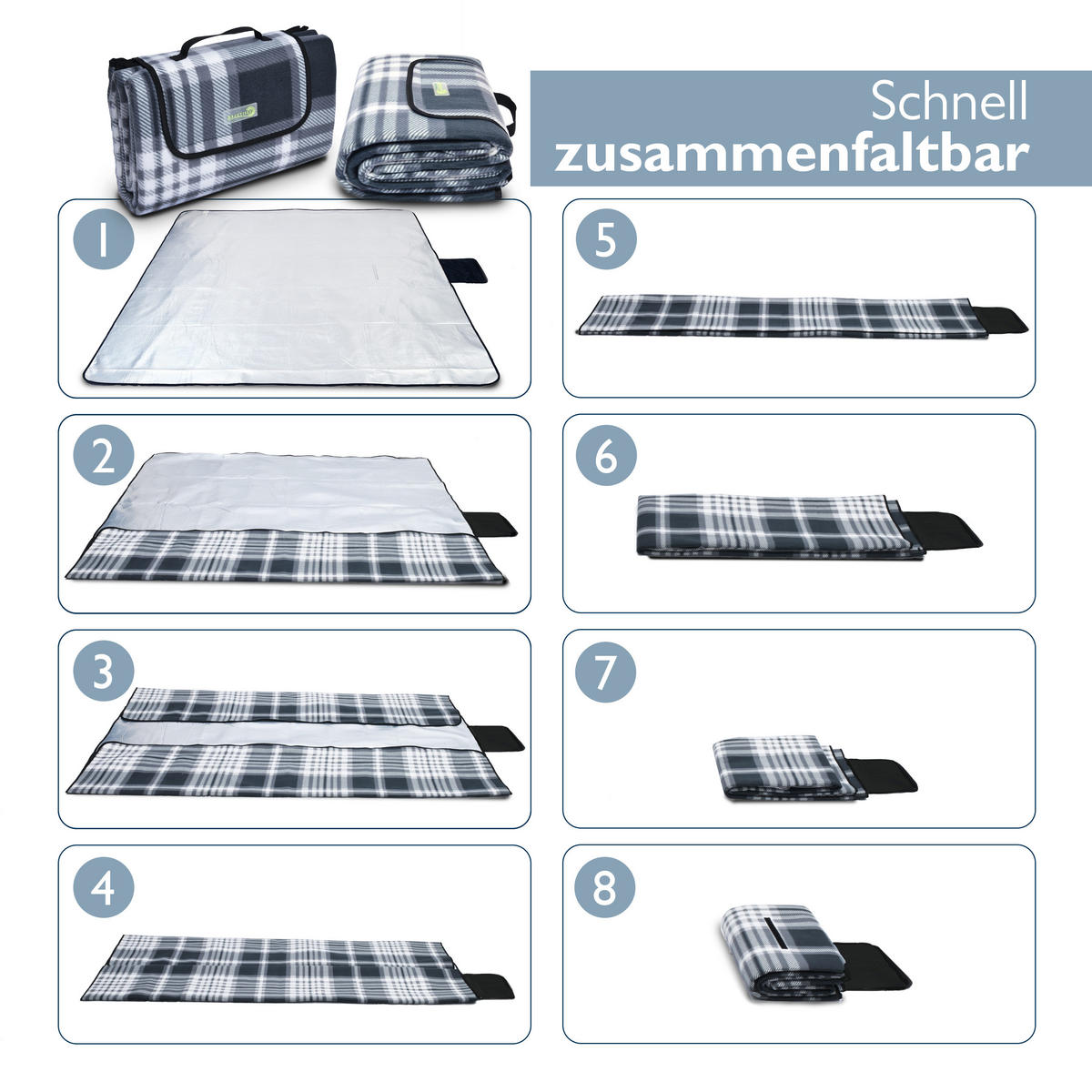 PICKNICKDECKE Bella KA 200x200cm Anthrazit-Kariert - Anthrazit, Textil (200/200cm) - Beautissu 