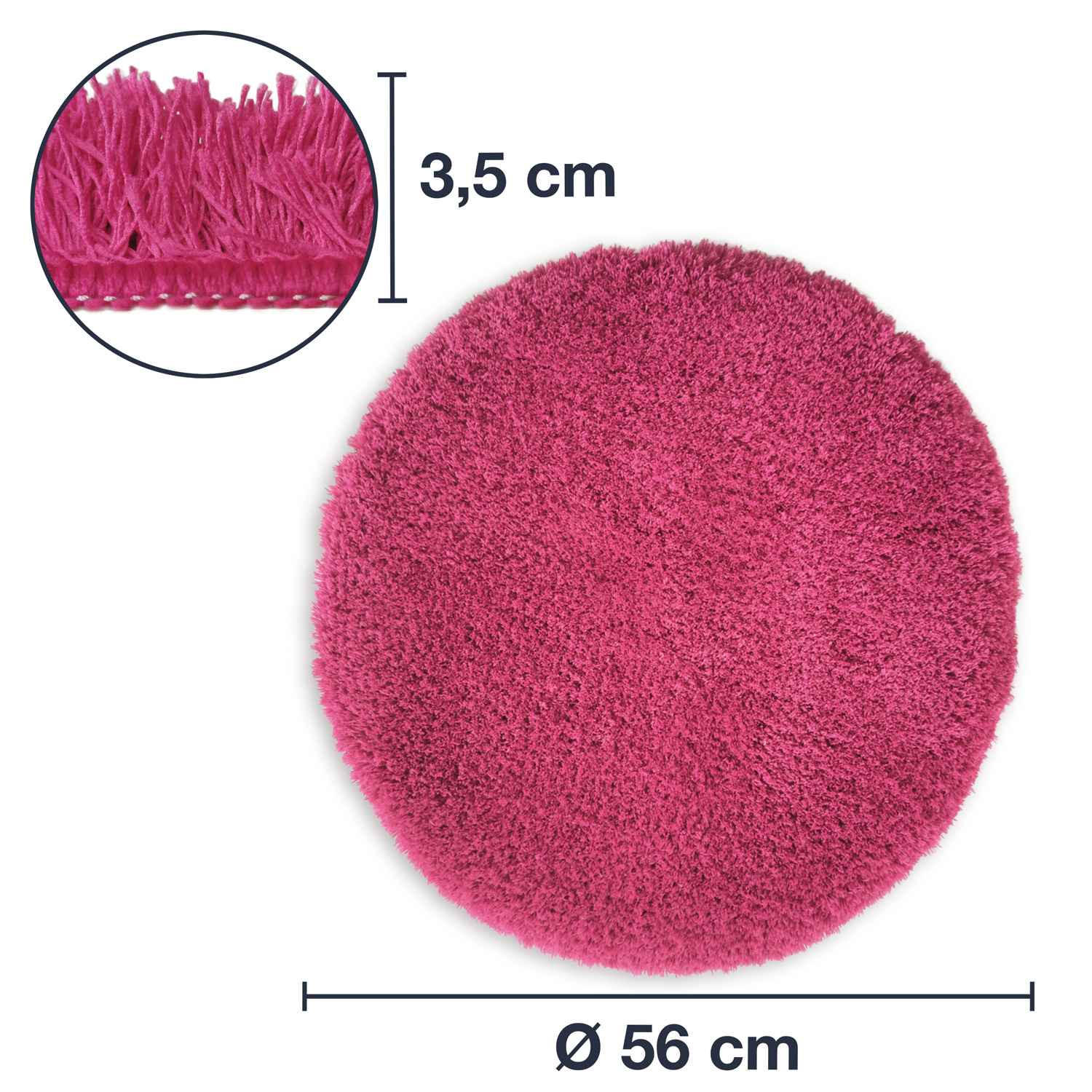 Thumbnail - WohnDirect Hochflor, Pink, Textil, Rund, 56x56 cm, Oeko-Tex® Standard 100, Badtextilien, Badematten