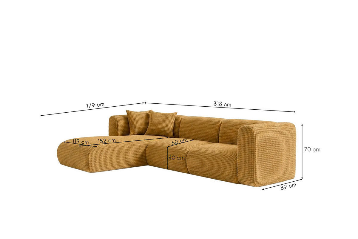 ECKSOFA L-Form, Chenille-Stoff Cremona, Golden, Links, GRETA - Goldfarben, Holz (318/179cm) - Kaiser Möbel