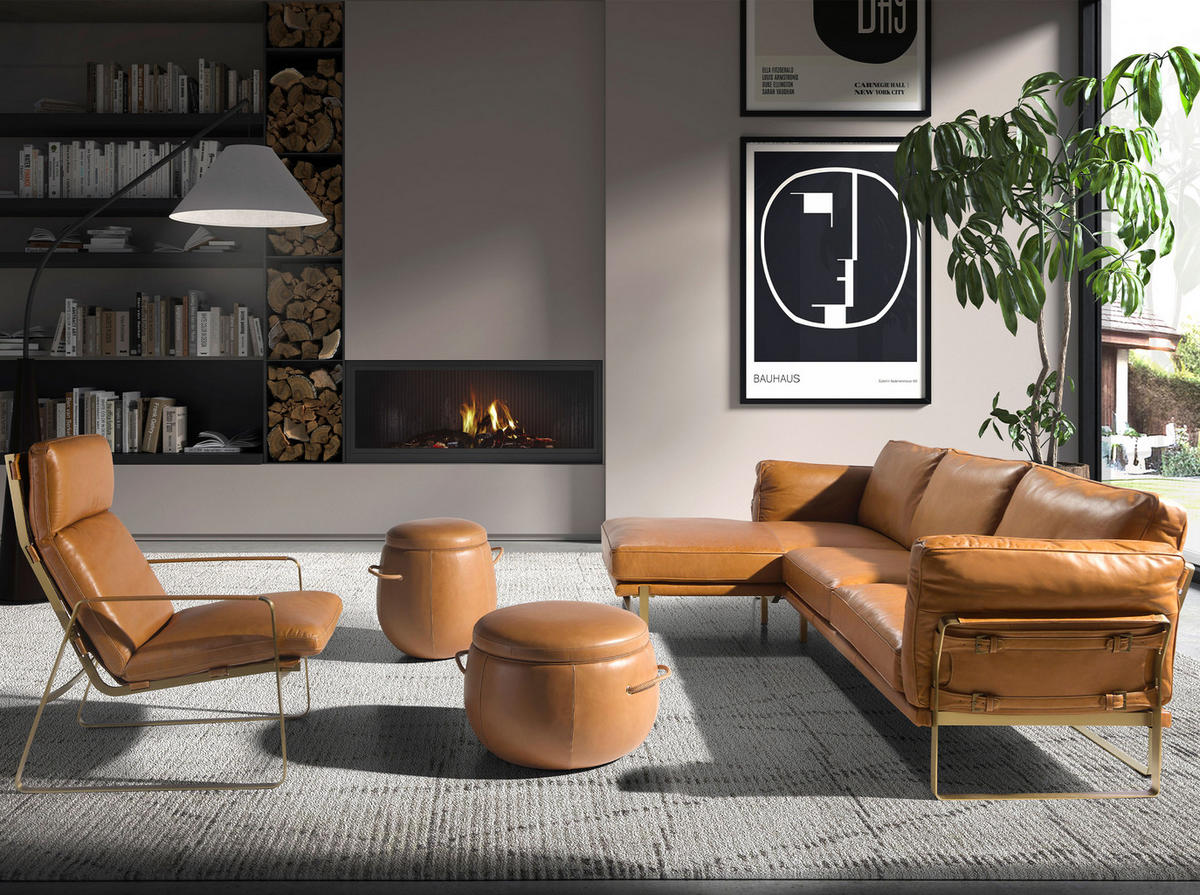 ECKSOFA Kamel Gold 302/166/84 - Braun, Leder (302/166cm) - ANGEL CERDA