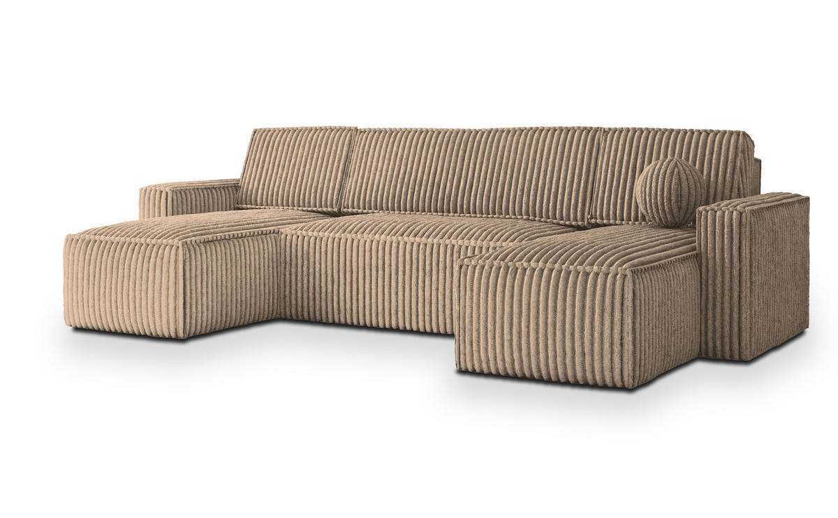 ROHOVÁ SEDAČKA PESANO béžová - šedá/béžová, dřevo/textil (306/140cm) - MASSENO