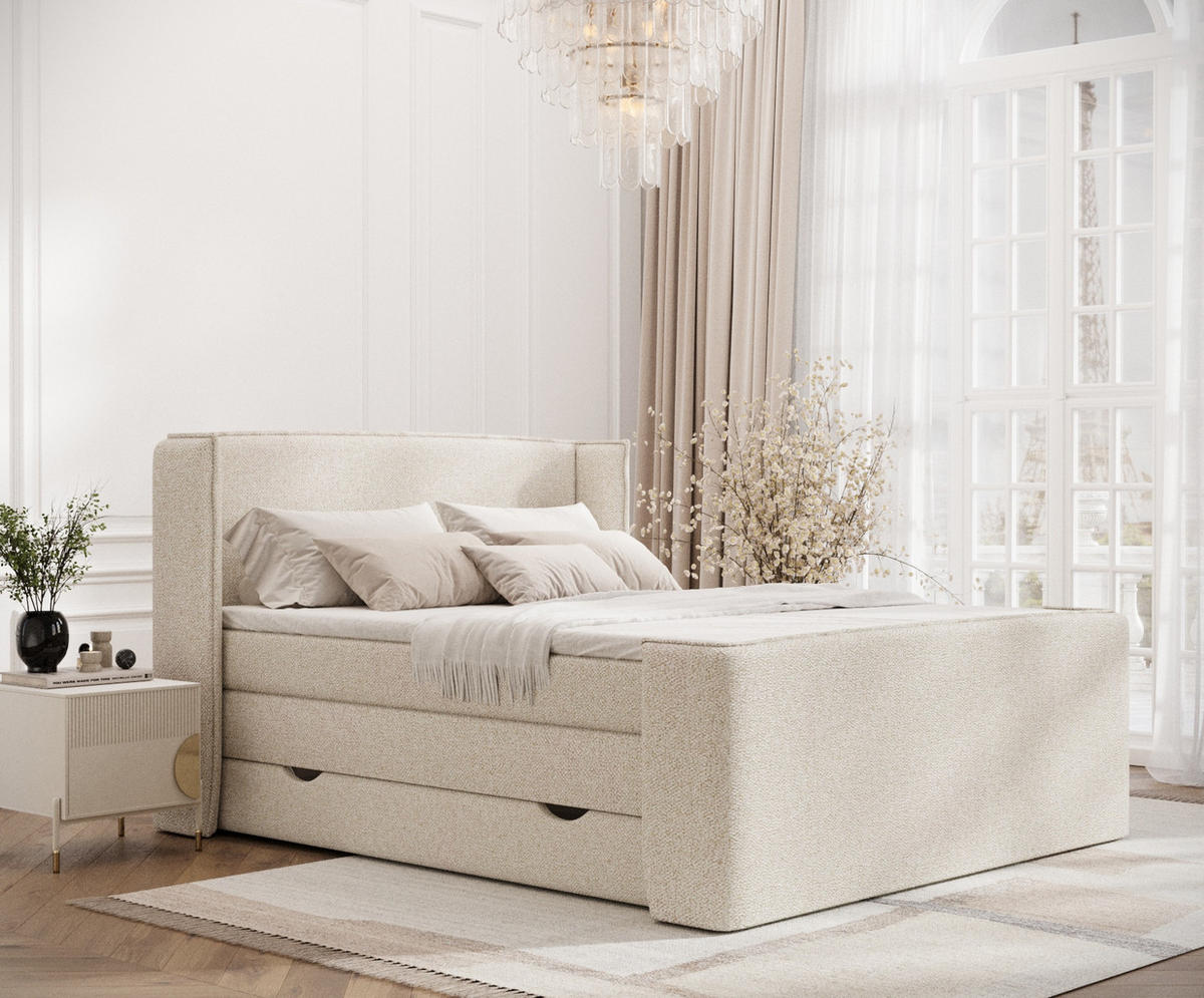 BOXSPRINGBETT Freeland Creme 160/200 cm mit Matratze und Topper - Creme/Schwarz, Holz/Holzwerkstoff (160/200cm) - Maison de Reve