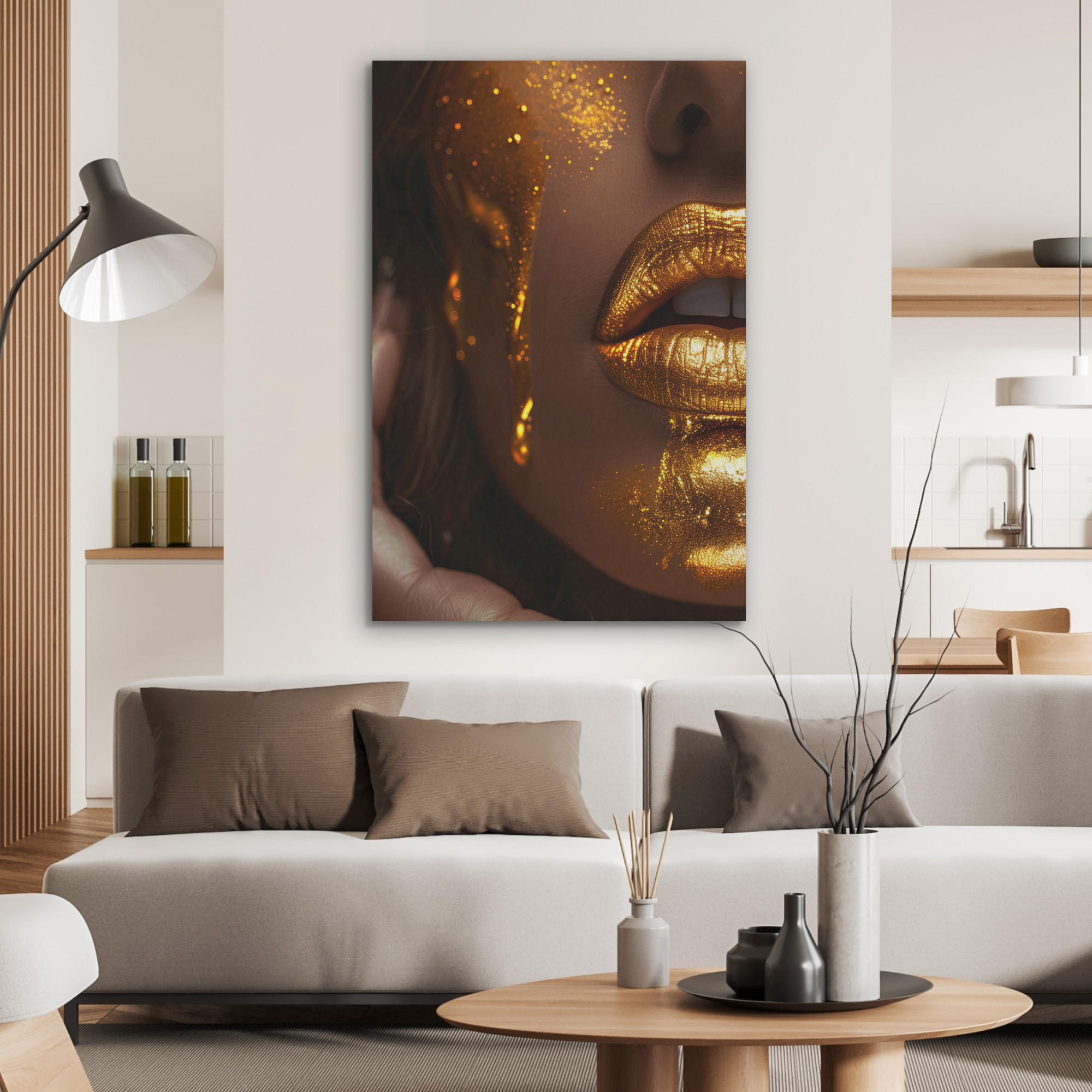 AKUSTIKPANEEL Frau - Gold - Luxus - Porträt 70x100 cm - Goldfarben, Textil (70/0.9/100cm) - MuchoWow