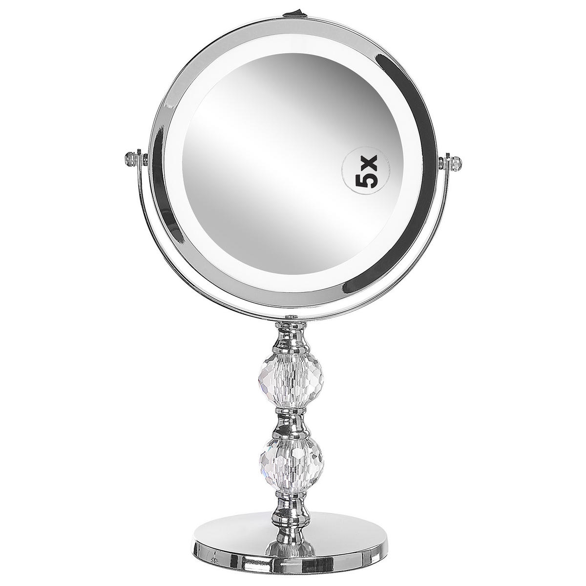 KOSMETIKSPIEGEL silber mit LED-Beleuchtung 18 cm Claira - Silberfarben, Glas (18/34/13cm) - Beliani