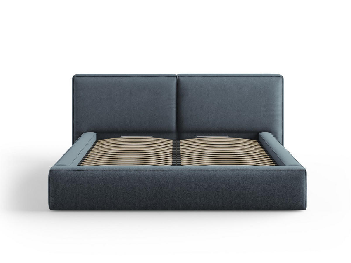 BETT mit Bettkasten und Kopfteil Jodie aus strukturiertem Stoff blau 180x200cm - Blau, Textil (180/200cm) - Micadoni