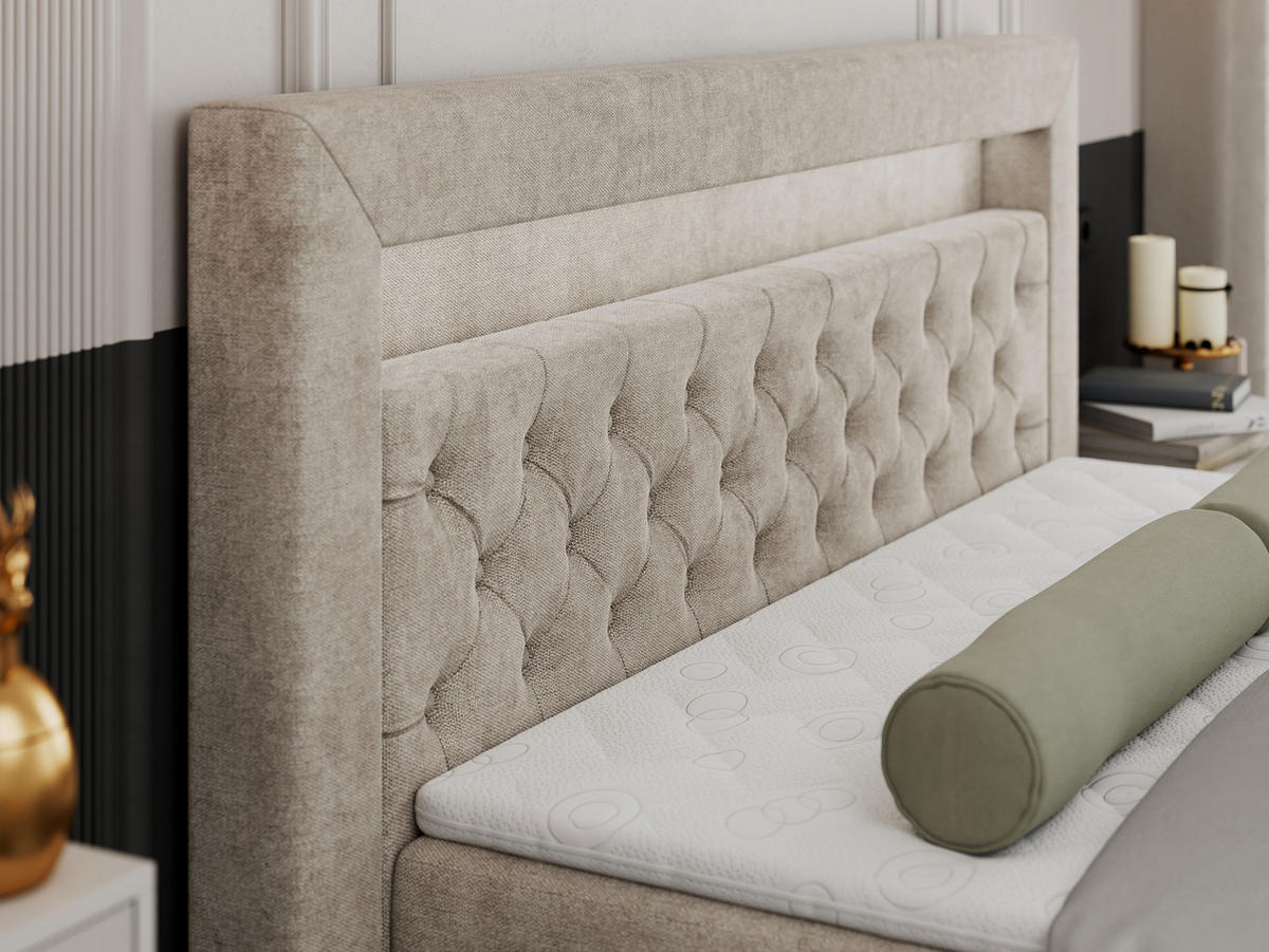 BOXBETT GOLD-9 LED 200/200 Beige Struktur - H3 - Beige, Holz/Textil (200/200cm) - MKS