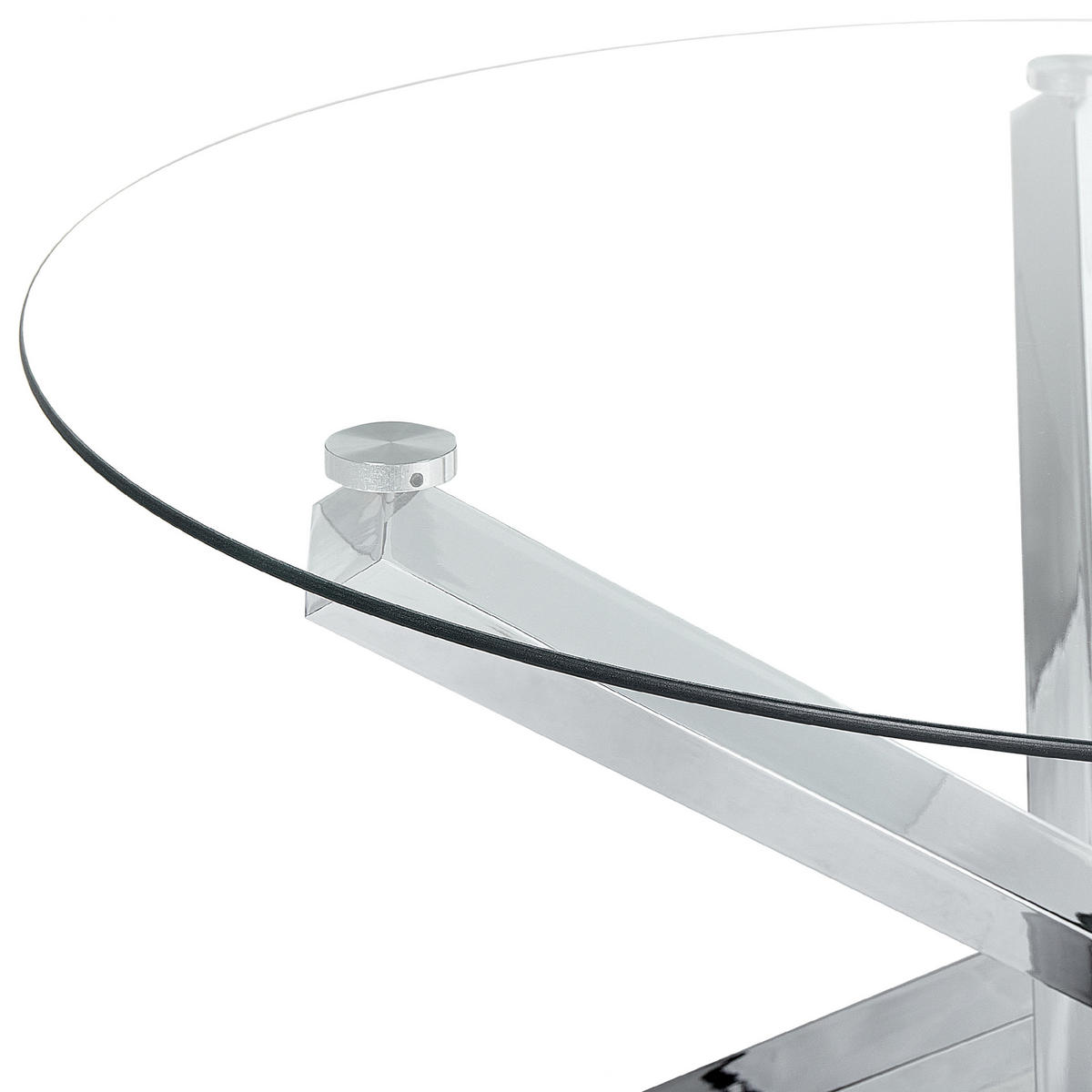 MASĂ DE BUCĂTĂRIE cu runder blat din sticlă argintie 110 cm Butler - argintiu, metal (90/110/73cm) - Beliani
