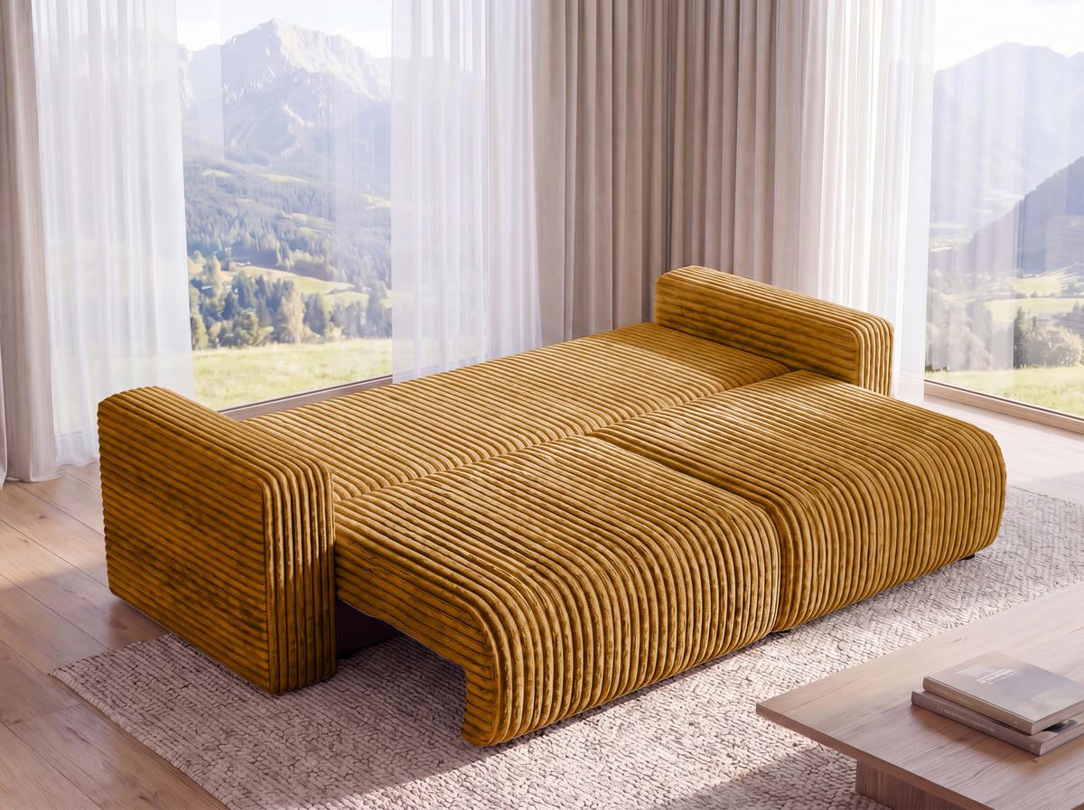 SOFA Kola mit Bettkasten und Schlaffunktion, Cordstoff - Dunkelgrün, Holzwerkstoff (244/85/95cm) - 4ALL HOME