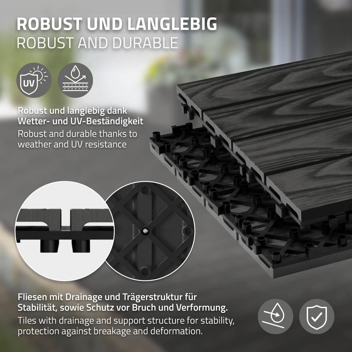 TERRASSENFLIESE Anthrazit 22 Stück - Anthrazit, Holzwerkstoff (30/30/2.1cm) - ML-DESIGN