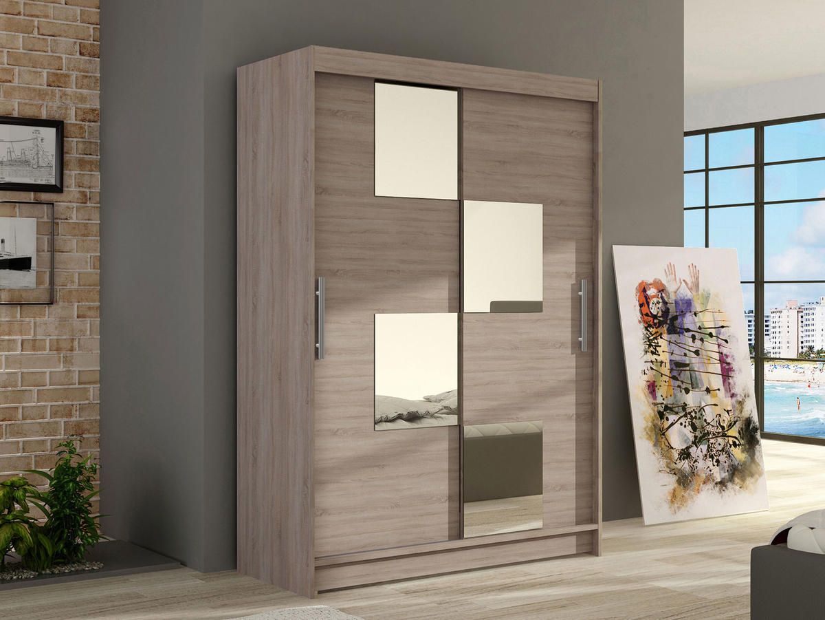 KLEIDERSCHRANK Miami III - Silberfarben/Trüffeleichefarben, Holzwerkstoff/Kunststoff (120/200/58cm) - MIRJAN24