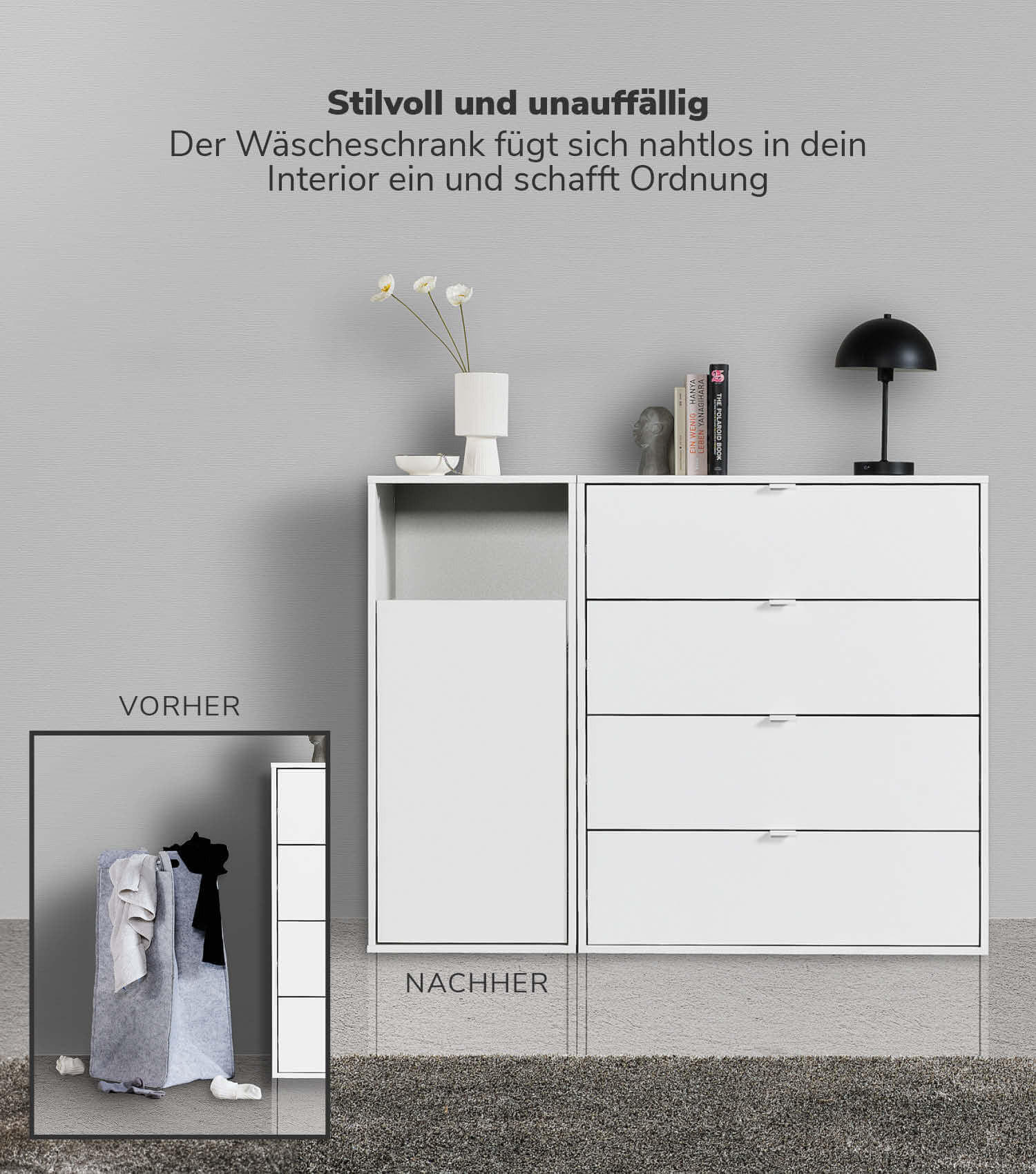 WÄSCHESCHRANK Der Wäschehüter - Weiß, Holzwerkstoff (41/95/40cm) - Mokebo