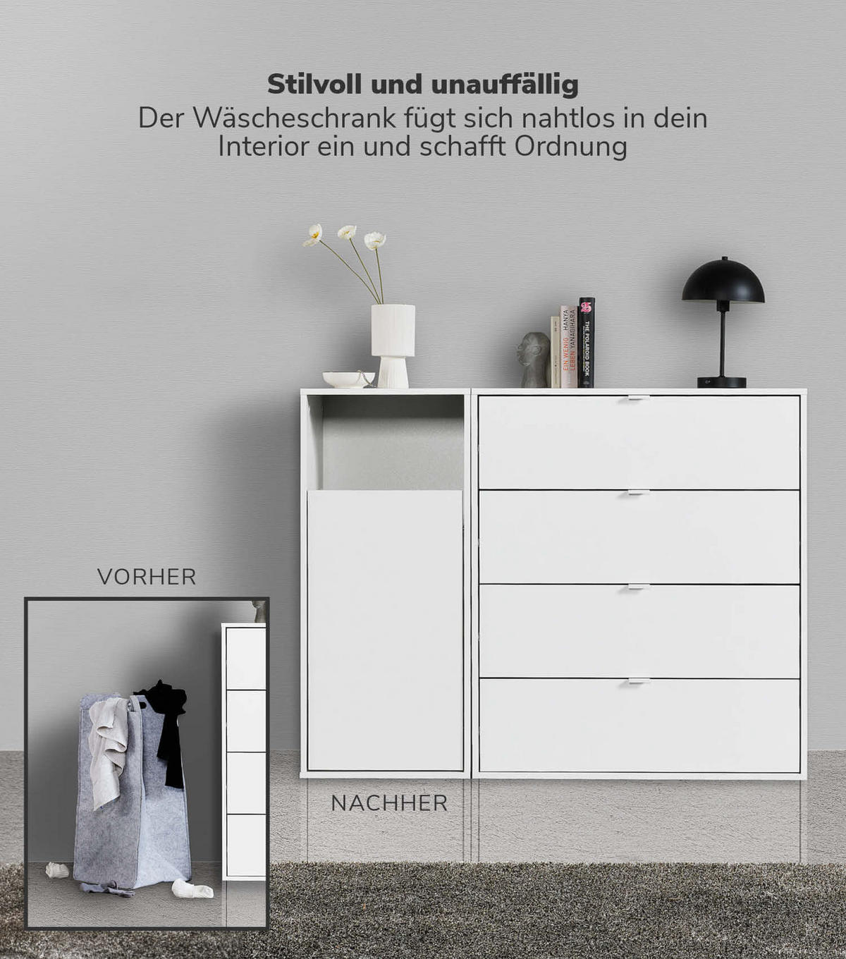 WÄSCHESCHRANK Der Wäschehüter - Weiß, Holzwerkstoff (41/95/40cm) - Mokebo