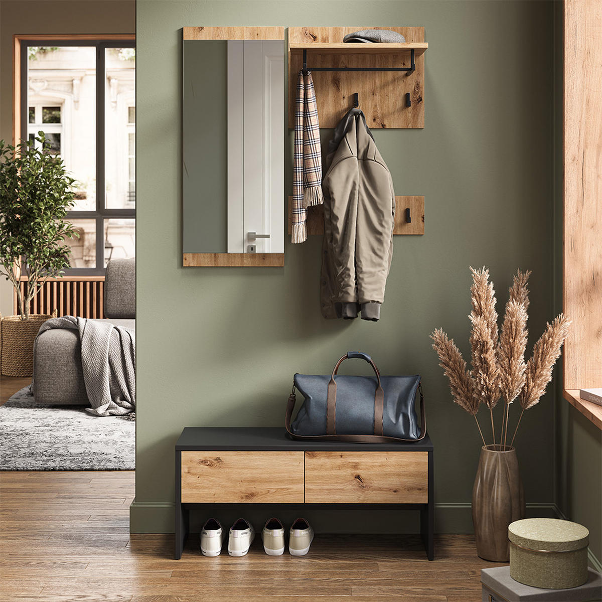 ŠATNÍ SKŘÍŇ Selena Antracit/Artisan - antracitová, kompozitní dřevo (90/40/30.1cm) - Vicco