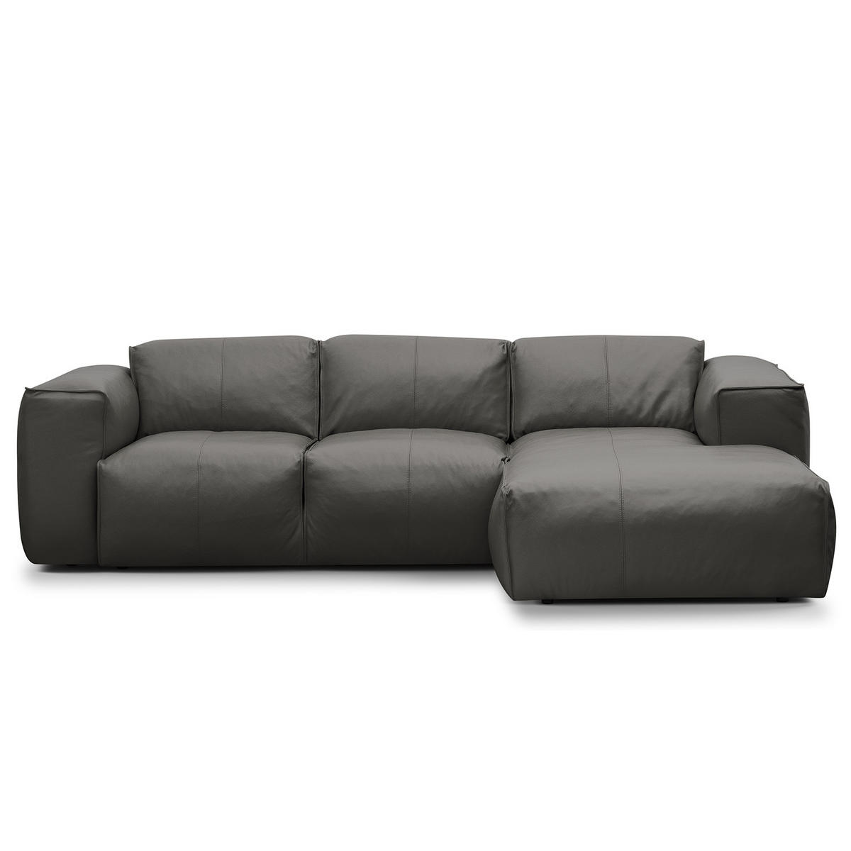 3-SITZER ECKSOFA mit Longchair - Schwarz/Grau, Leder/Kunststoff (251/173cm) - home24
