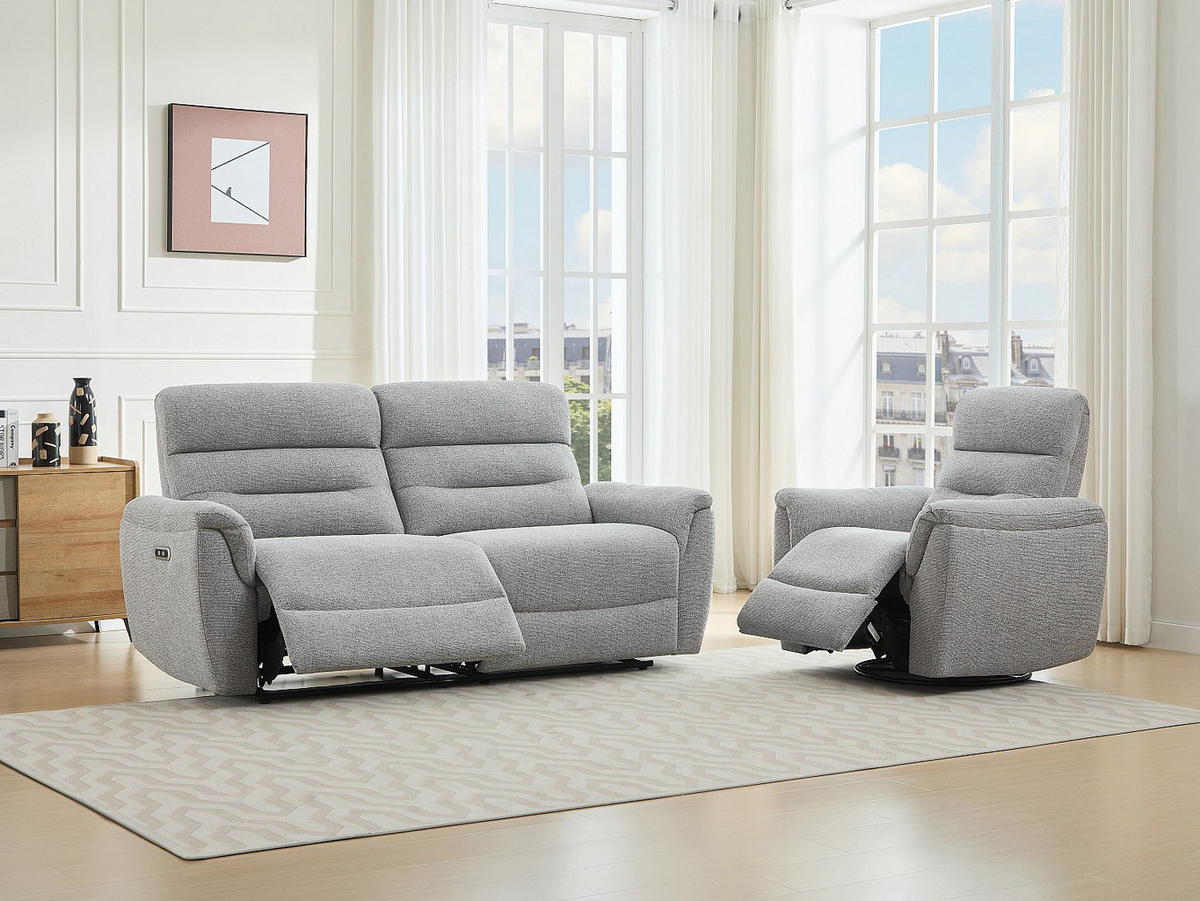 COUCHGARNITUR mit Sessel - 4 Personen - Stoff - Grau - BREVIO - Grau, Textil (90/101/91cm) - Vente-Unique