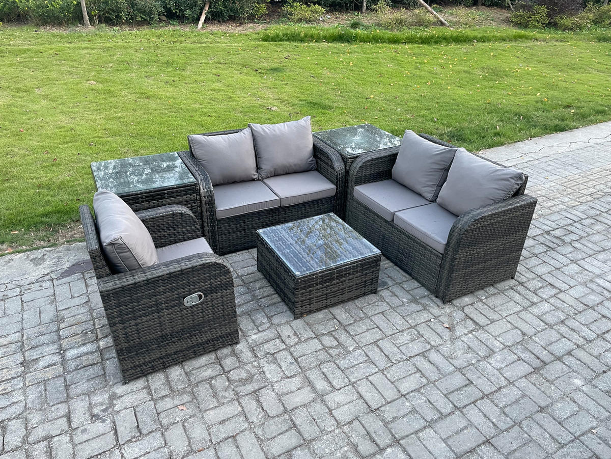 LOUNGEGARNITUR Polyrattan Dunkelgrau 5-Sitzer - Dunkelgrau, Metall - Fimous