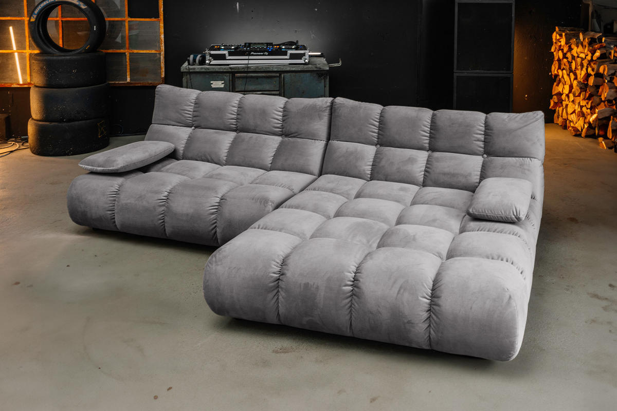 SITZGRUPPE VIVIEN 3ER SET Steingrau Velvet - Grau, Kunststoff/Textil (359/85/510cm) - KAWOLA