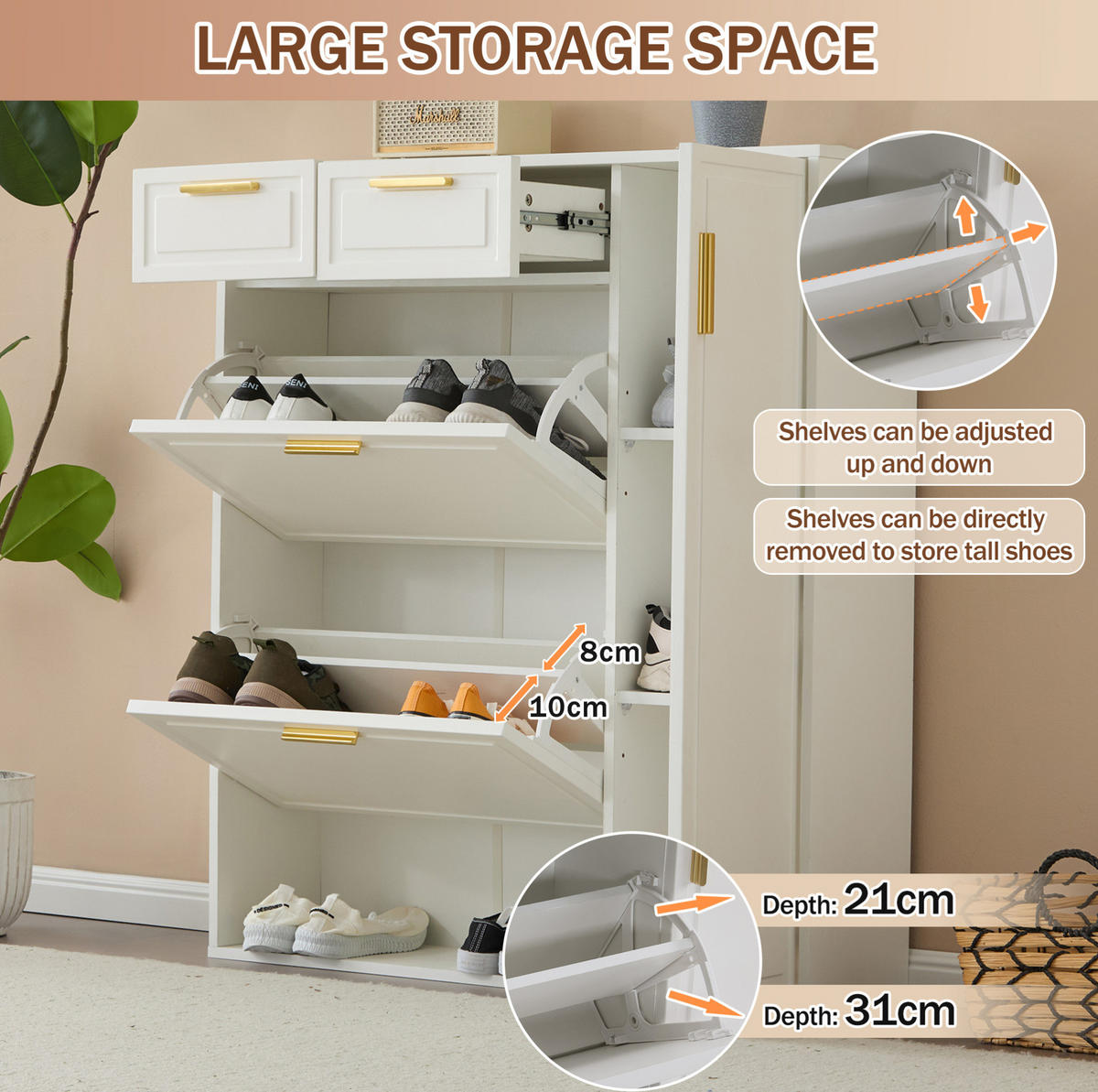 SCHUHSCHRANK 95/107,5/24 cm Weiß aus Spanplatte mit verstellbaren Regalen - Weiß, Holzwerkstoff (95/107/24cm) - OKMYHOME
