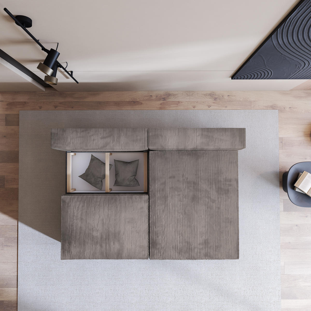 ECKSOFA FIORO P Beige Kordstoff mit Schlaffunktion - Beige, Holz (204/148cm) - MASSENO