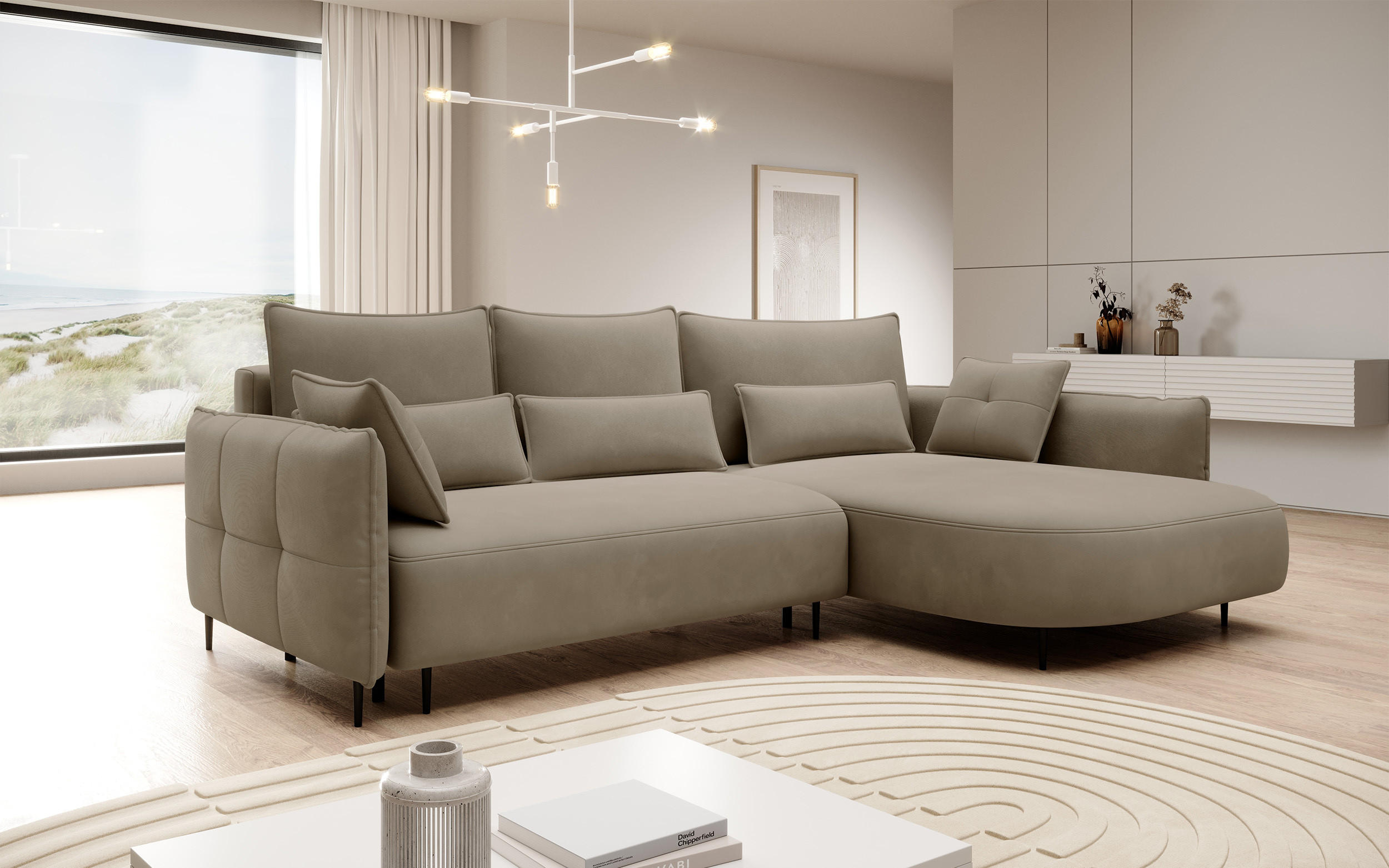 ECKSOFA Oblivio Hellbraun Velours - Hellbraun/Schwarz, Textil/Metall (285/200cm) - Selsey