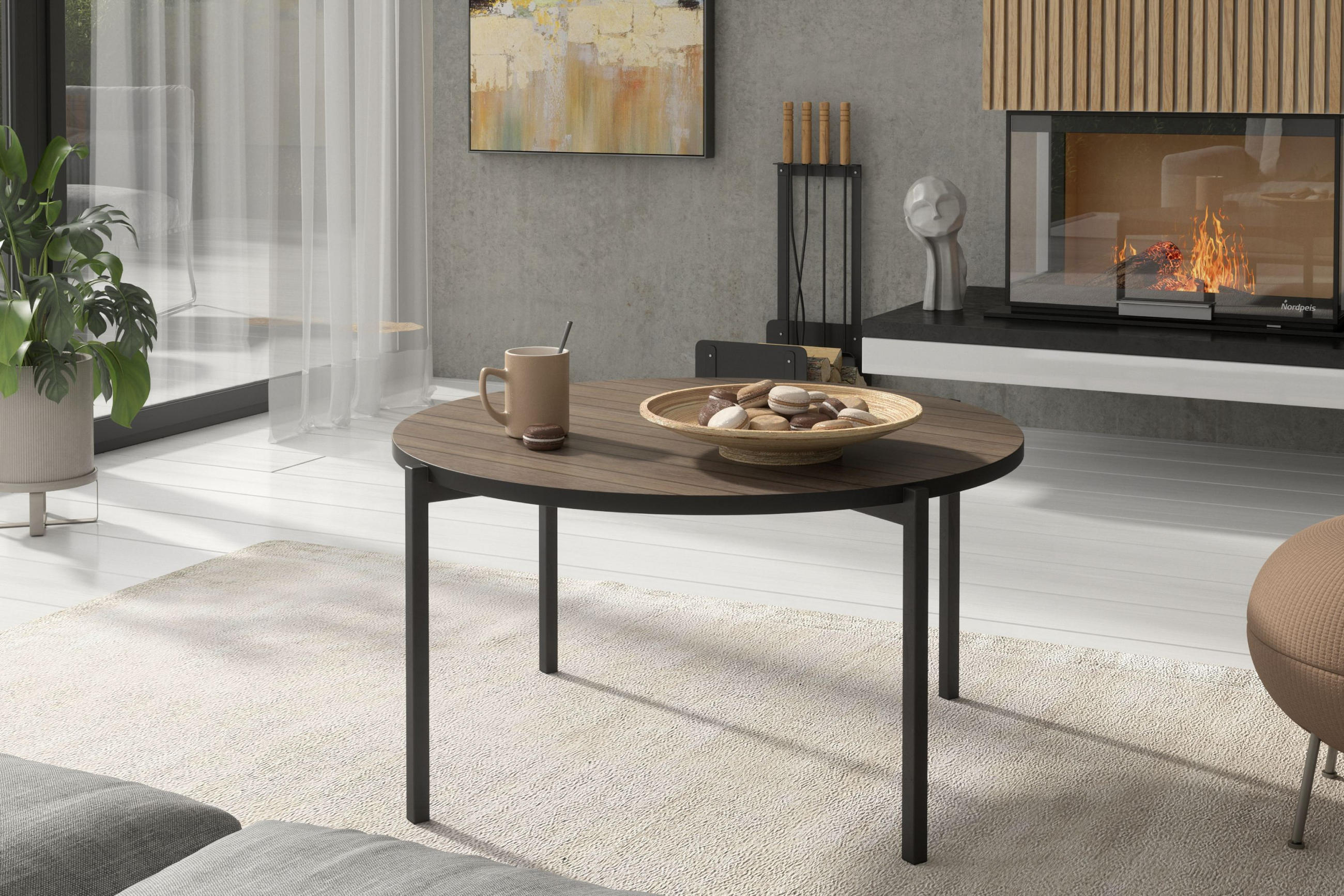 COUCHTISCH GERIS mit Metallfüßen, Spanplatte, Dunkebraun - Dunkelbraun/Schwarz, Holz/Metall (85/85/43cm) - KONSIMO®