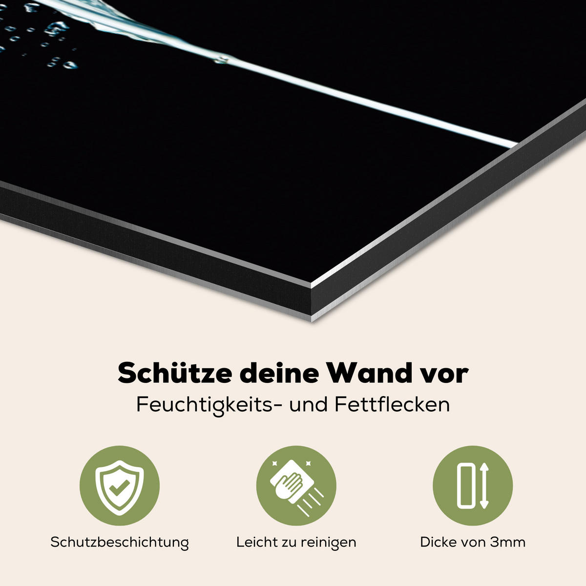 SPRITZSCHUTZ KÜCHE Wasser - Obst - Orange - Erdbeere - Kirsche - Schwarz 80x55 cm - Orange, Metall (80/0.3/55cm) - MuchoWow