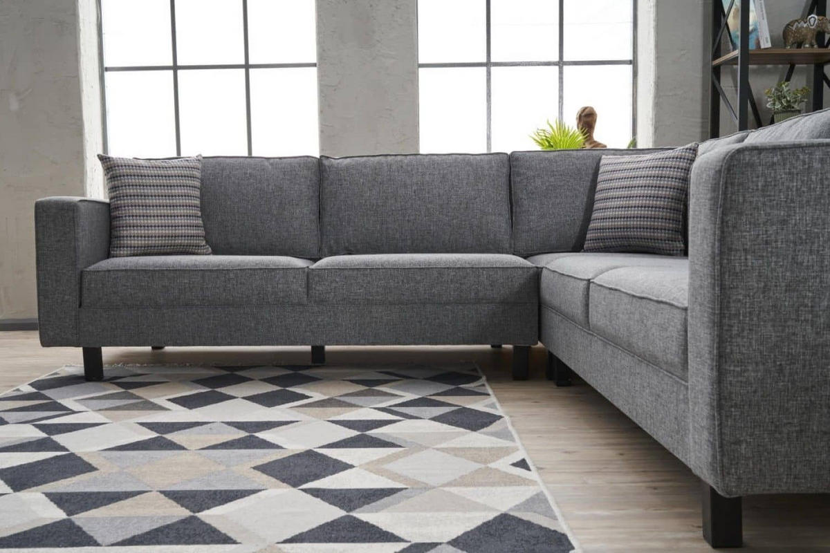 ECKSOFA schlichte Eleganz, lose Rückenkissen - Schwarz/Grau, Holz/Buchenholz (258/258cm) - myHomelando