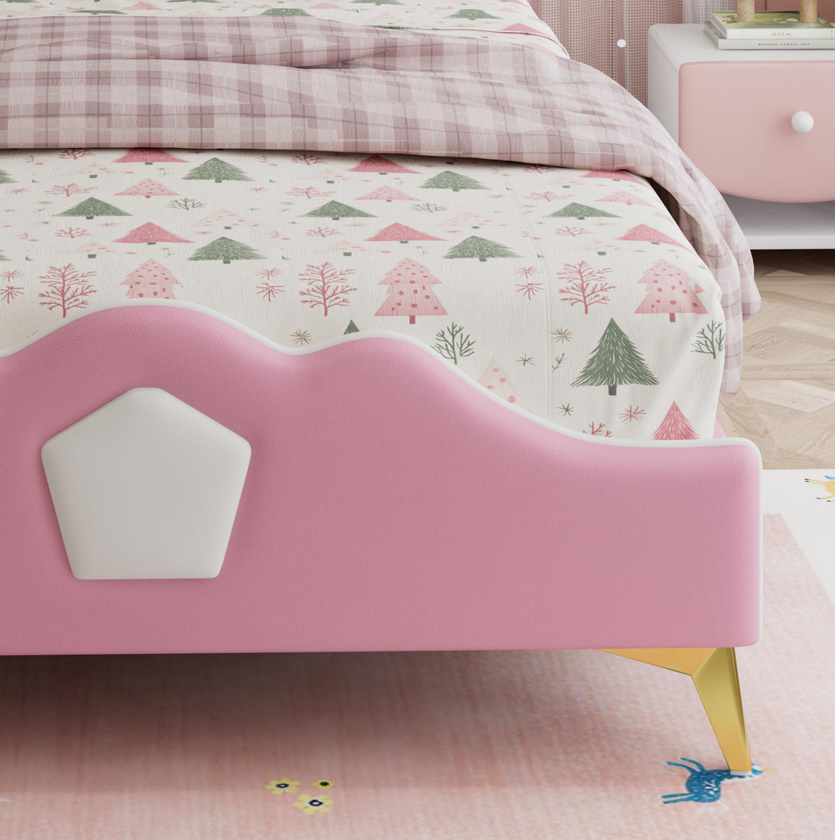 POLSTERBETT 90/200 cm Rosa+Weiß aus PU mit Kronen-Kopfteil - Rosa, Kunststoff (90/200cm) - OKMYHOME