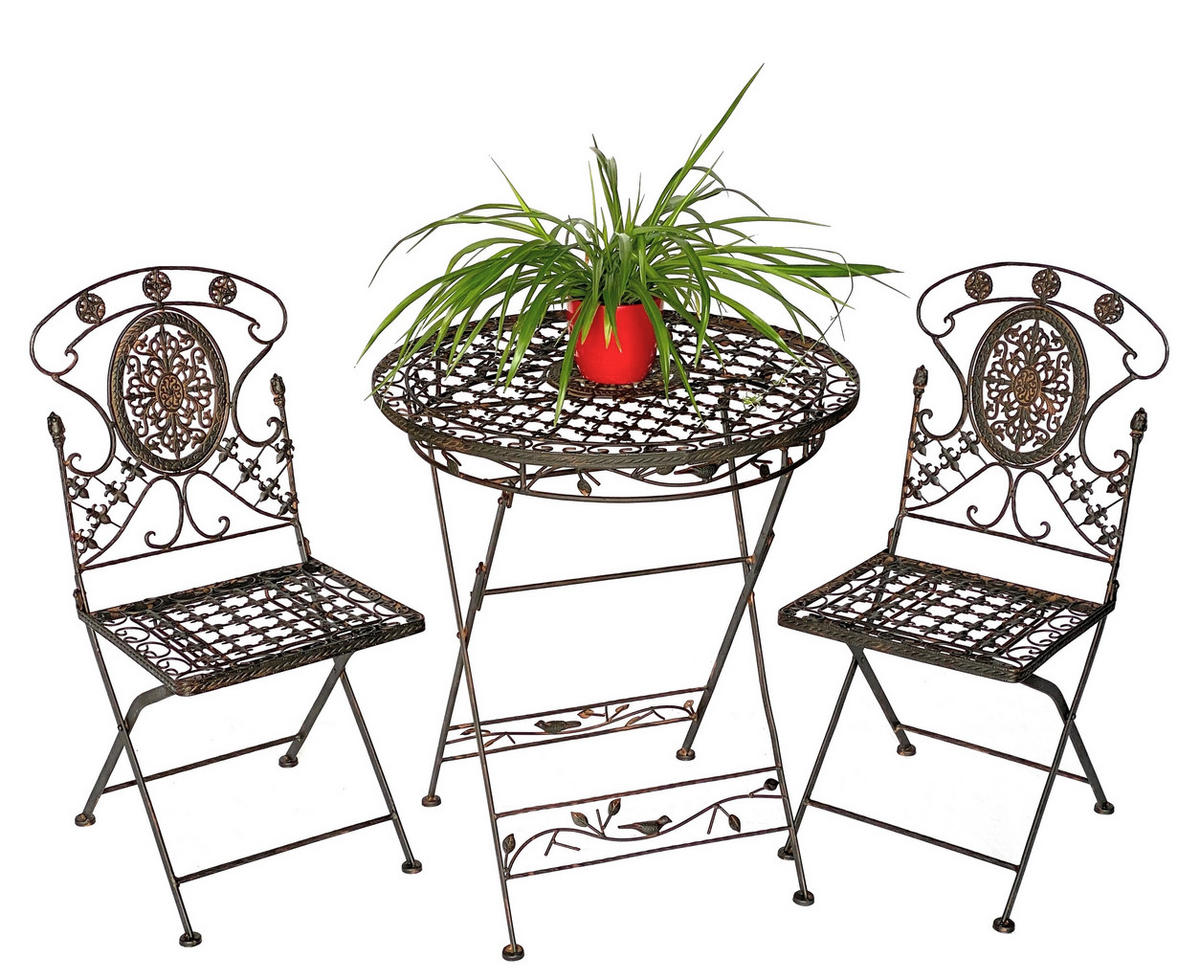 SITZGRUPPE Garten Metall Bistrotisch mit 2 Stühlen klappbar - Braun, Metall - DanDiBo