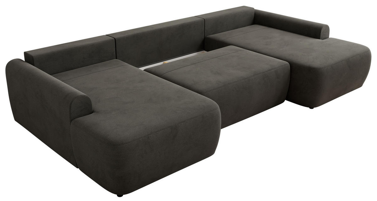 WOHNLANDSCHAFT CUBO U Dunkelgrau Velvet - Dunkelgrau/Schwarz, Kunststoff/Textil (370/100/187cm) - MKS