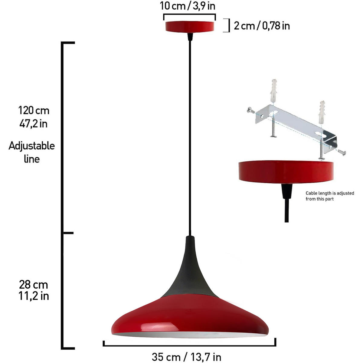 PENDELLEUCHTE Paladin Industrial Lampe - Rot, Metall (35/28/28cm) - Bamyum