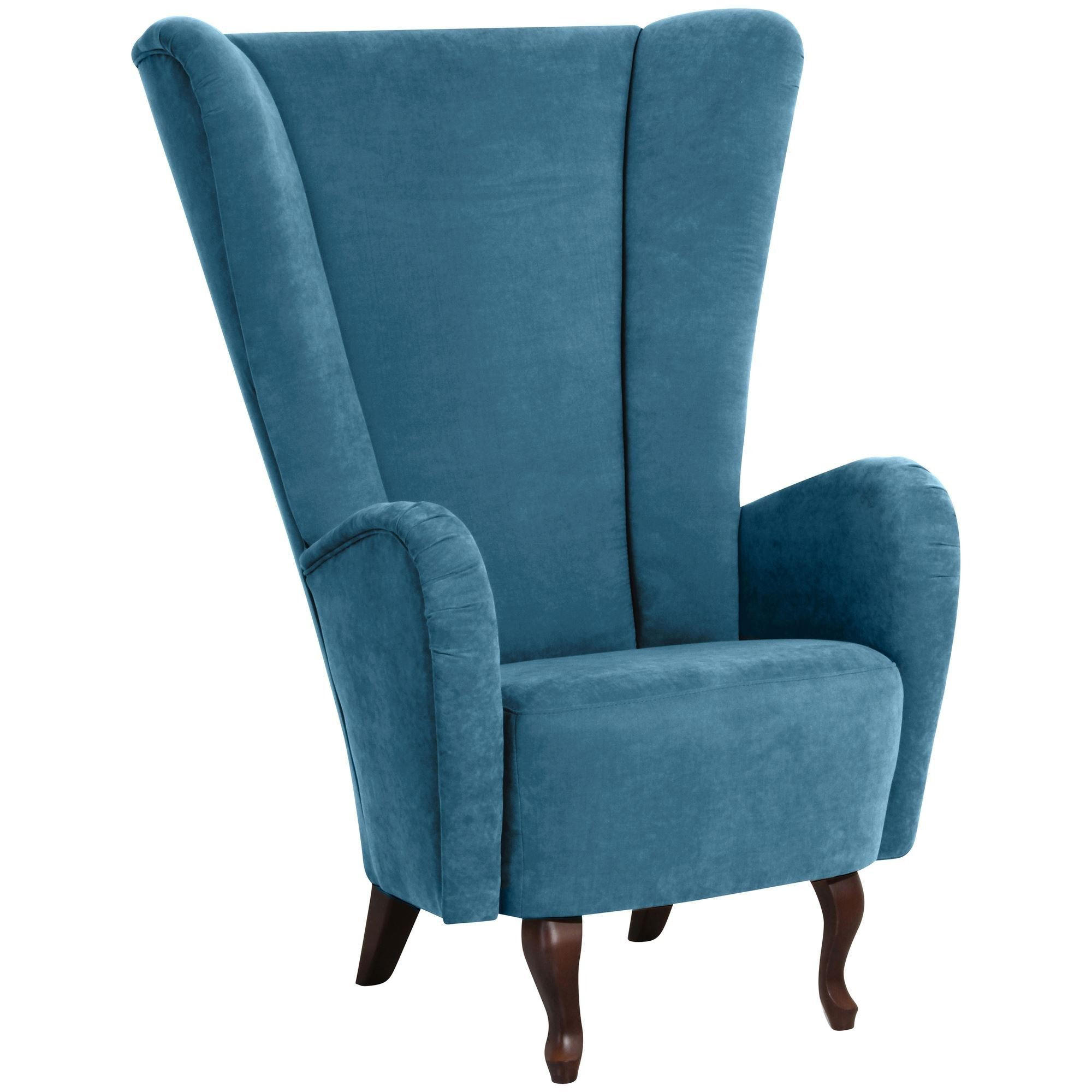 HOCHLEHNSESSEL Kailey Bezug Velourstoff Buche nussbaum dunkel / petrol - Blau, Kunststoff (96/122/89cm) - 58aufmkessel