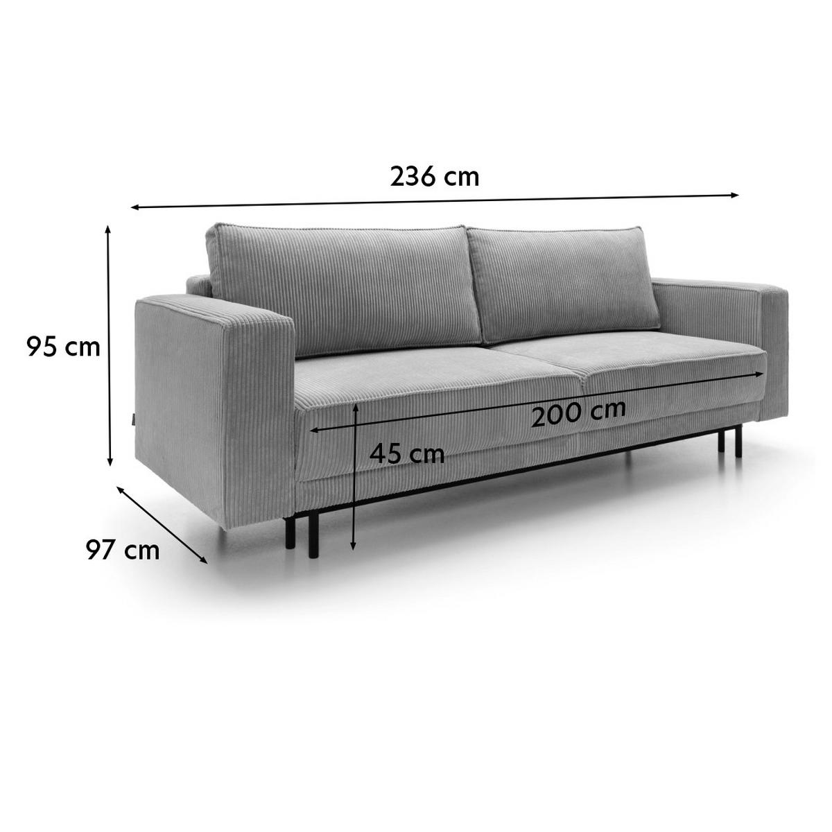 SCHLAFSOFA Rodario Beige Cordbezug - Beige/Schwarz, Textil/Metall (236/95/97cm) - Selsey