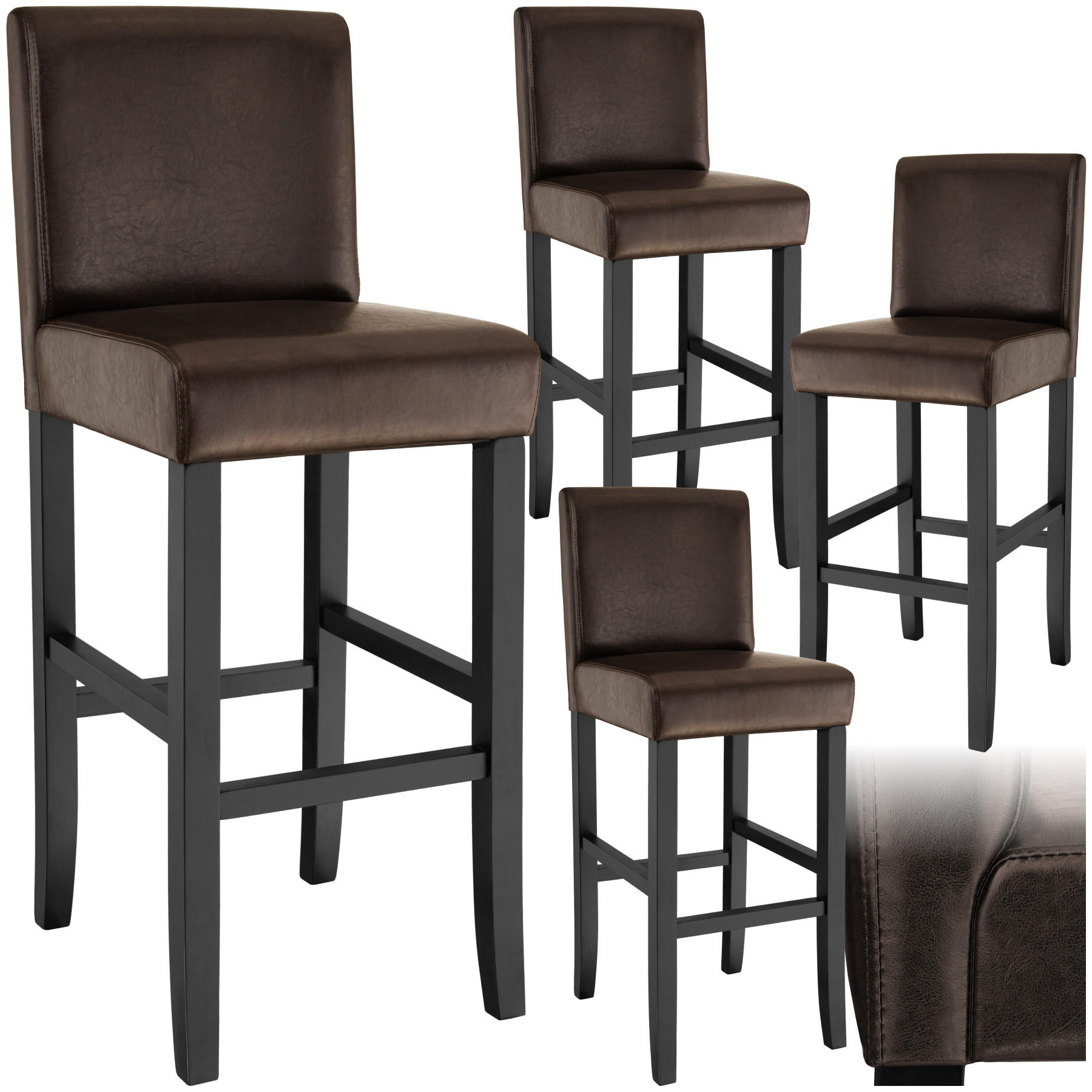 BARHOCKER 4er Set Kunstleder, Sitzhöhe 76 cm,antikbraun - Braun, Holz (40/107/41cm) - tectake