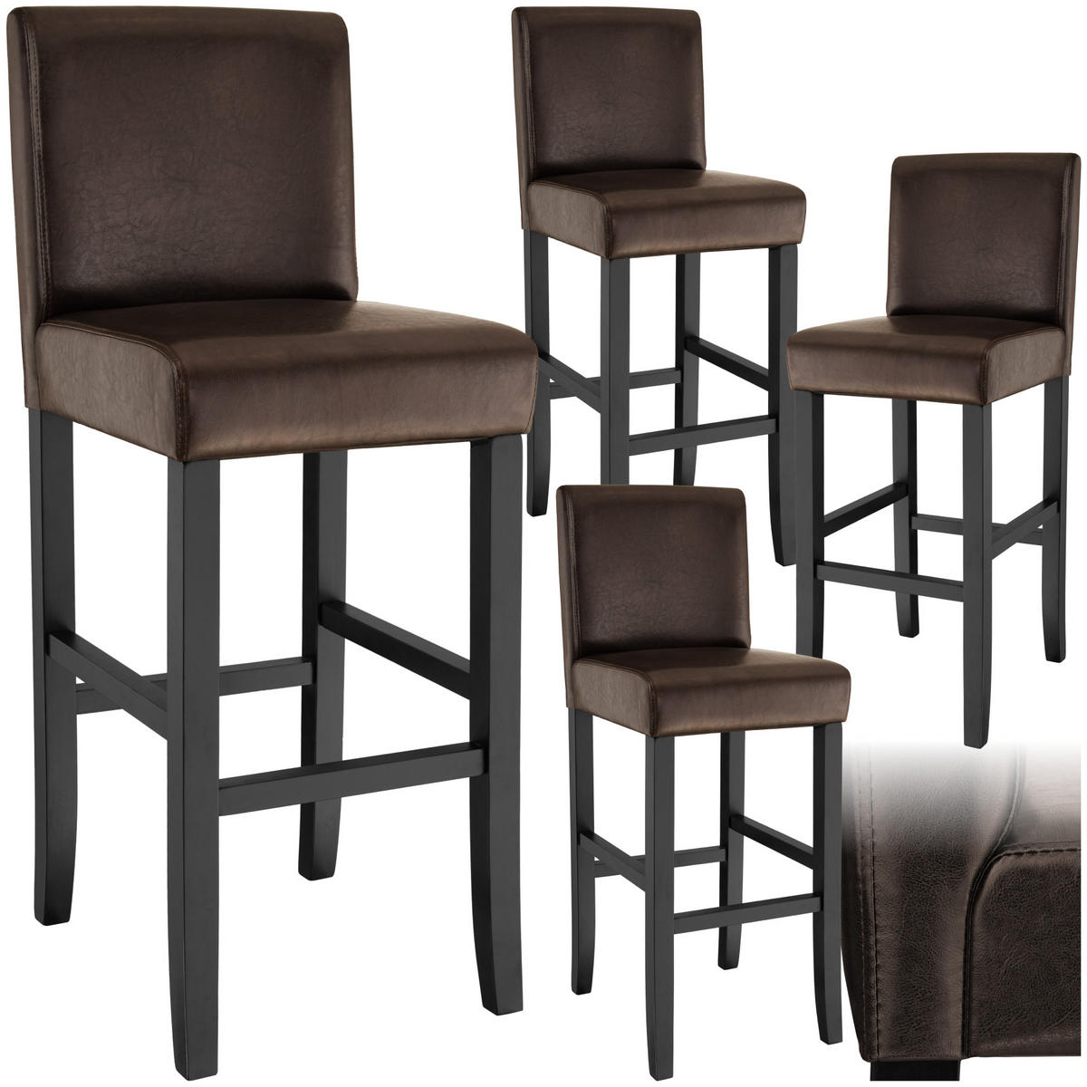 BARHOCKER 4er Set Kunstleder, Sitzhöhe 76 cm,antikbraun - Braun, Holz (40/107/41cm) - tectake