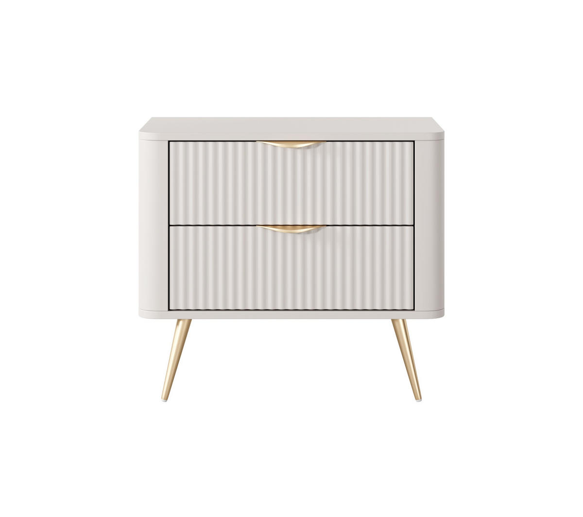 NACHTTISCH Lante Beige, Goldene Beine, Nachtkommode mit 2 Schubladen - Beige, Holzwerkstoff (63/55/38cm) - Bettso