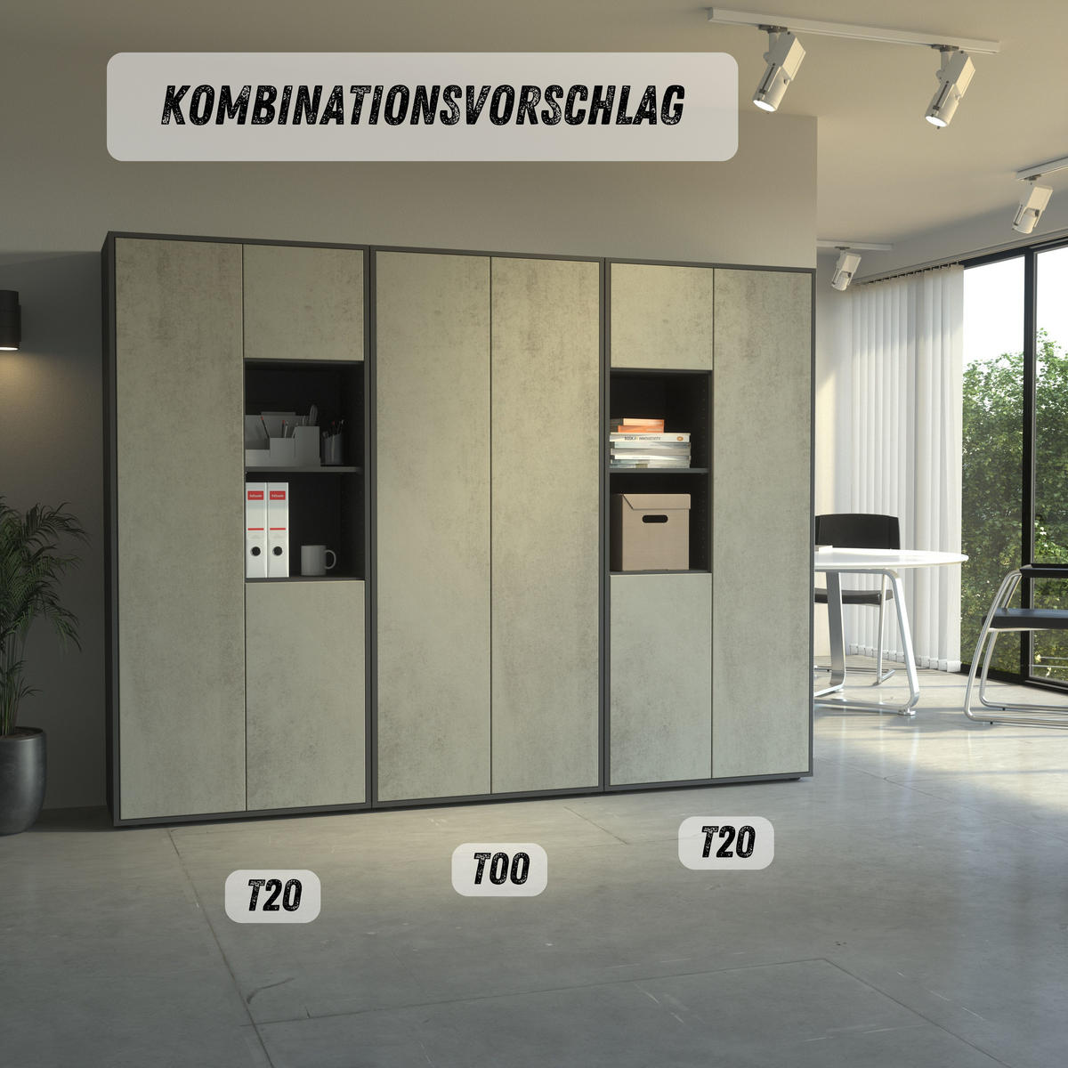 AKTENSCHRANK Amira T20 Beton Oxid 180/80/40 cm - Hellgrau, Holzwerkstoff (80/180/40cm) - SIMPLYFURN