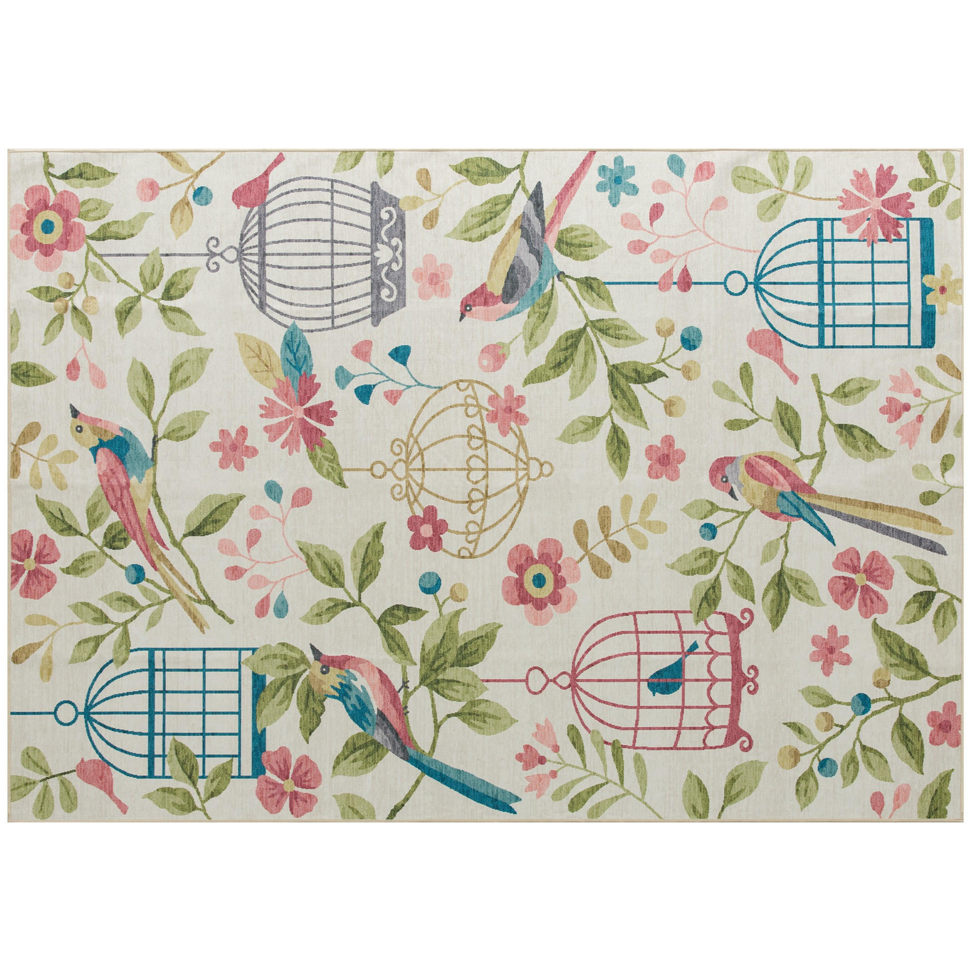 TEPPICH maschinenwaschbarer Wohnzimmerteppich, 200 x 140 cm, Cremeweiß+Rosa - Multicolor, Kunststoff/Textil (140/200cm) - HOMCOM