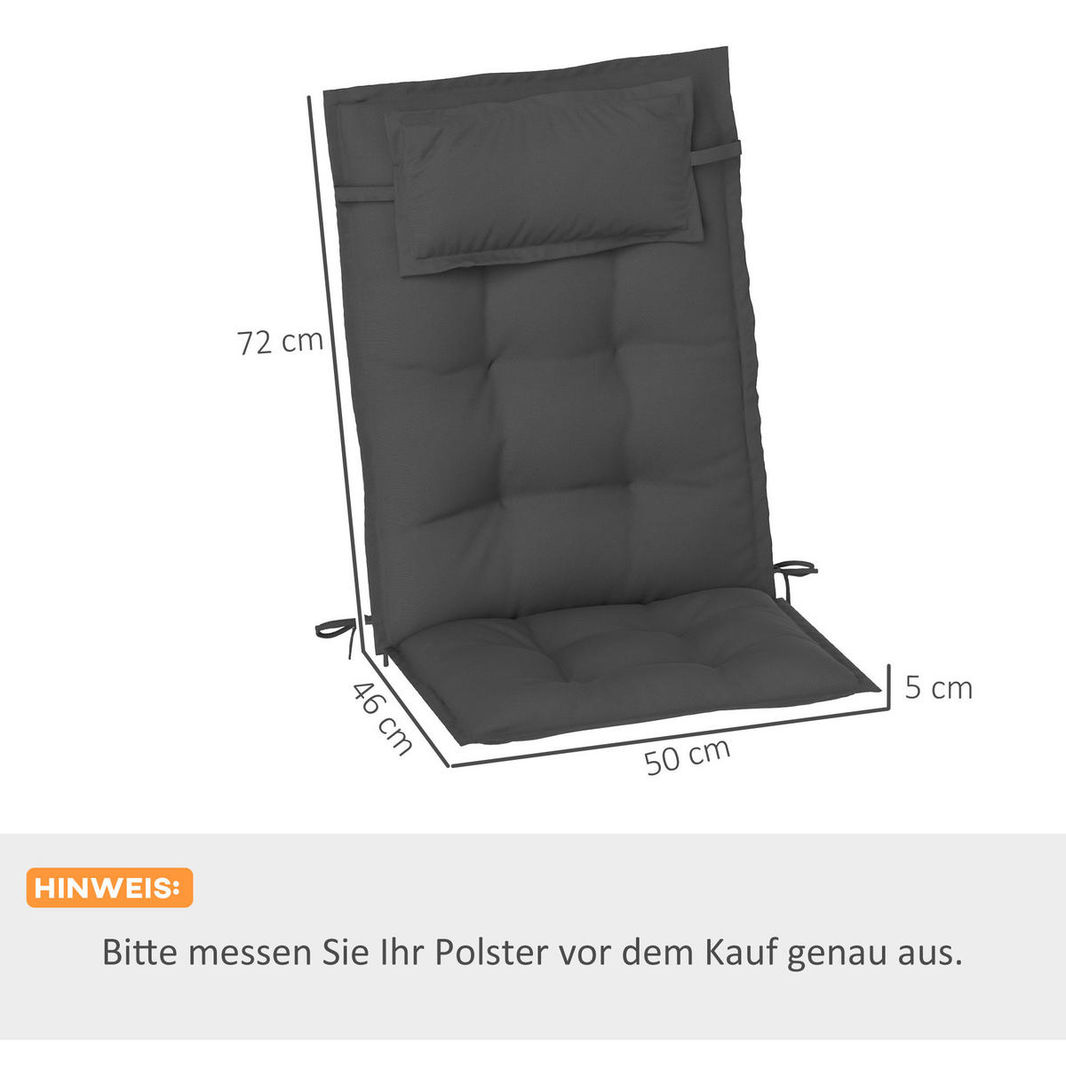 SESSELAUFLAGEN 2er-Set aus Polyester 50x116x5 cm in Dunkelgrau mit 6 Bändern - Dunkelgrau, Textil (50/5/116cm) - Modfu