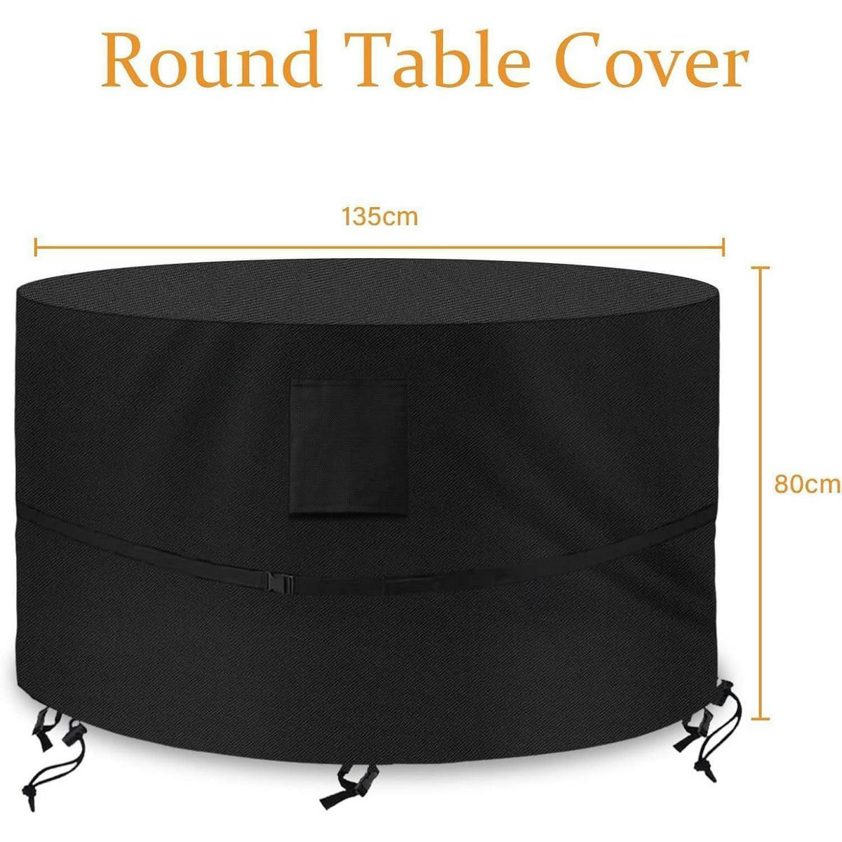ABDECKHAUBE für Gartenmöbel Rund Ø135 x 80 cm Wasserdicht UV-beständig 420D Oxford Gewebe - Schwarz, Textil (26/4/35cm)