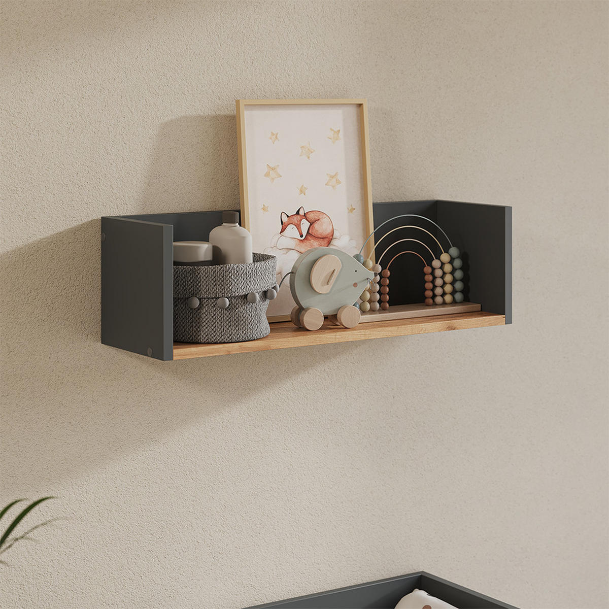 NÁSTĚNNÁ POLICE Viktor Antracit/zlatý dub - medově dubová/antracitová, kompozitní dřevo (67.8/20/20cm) - Vicco